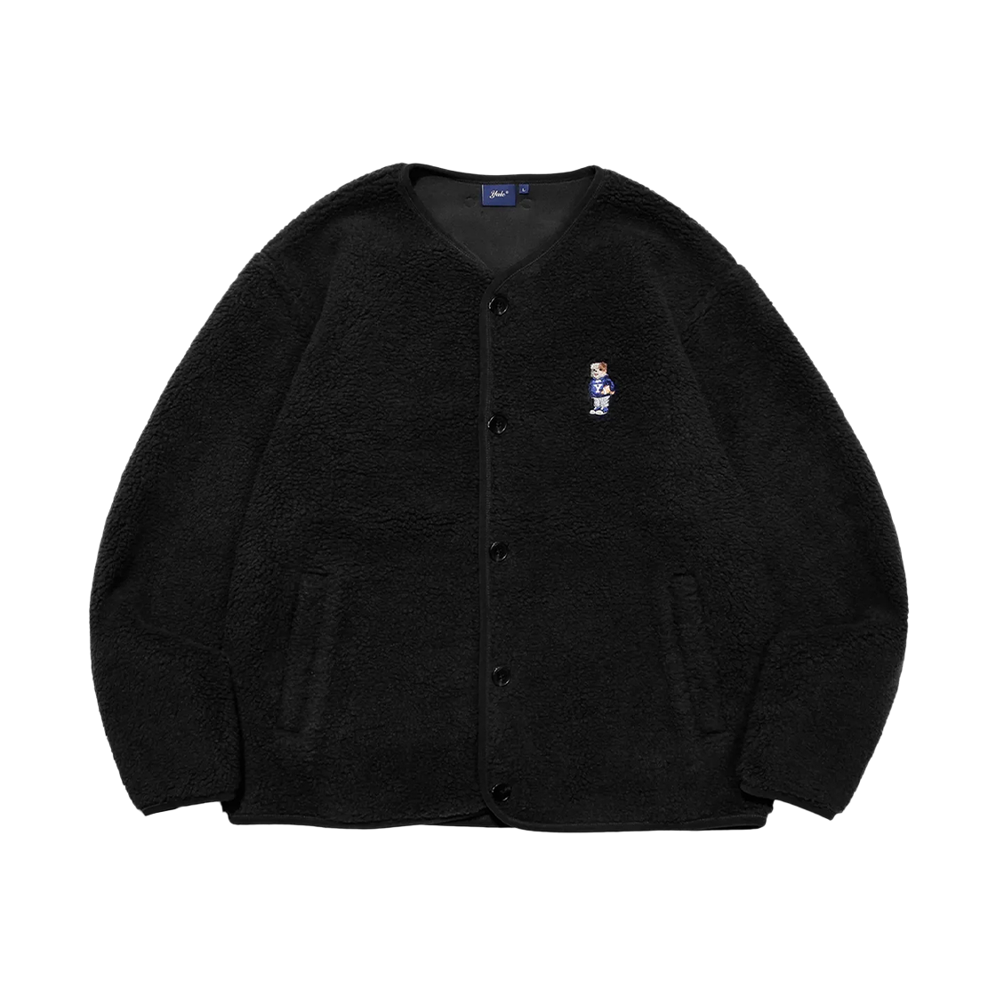 예일 엠브로이더리 댄 카라리스 보아 플리스 자켓 블랙(Yale Embroidery Dan Collarless Boa Fleece Jacket Black)