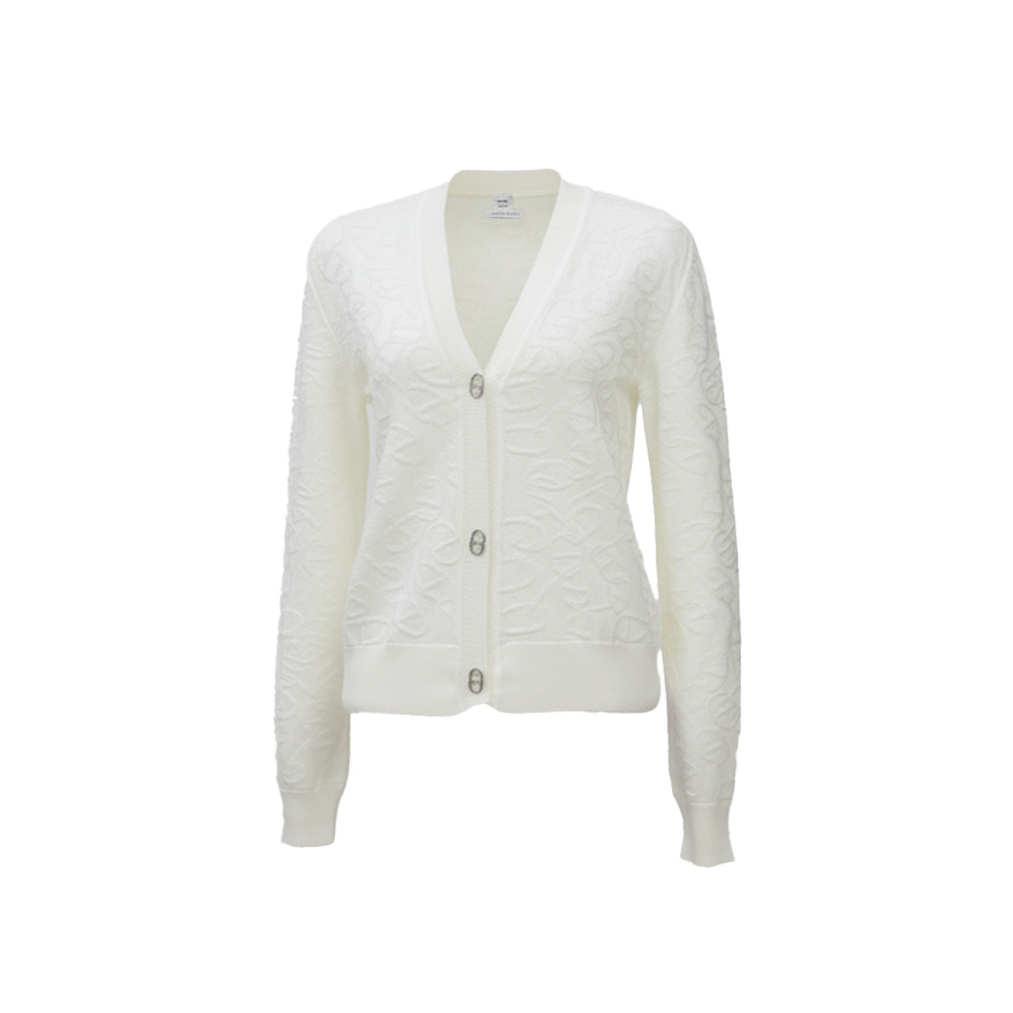 ITWTL9KAHLS5 Hermes Nowasa Long Sleeve Cardigan in Blanc Casse, Size 38