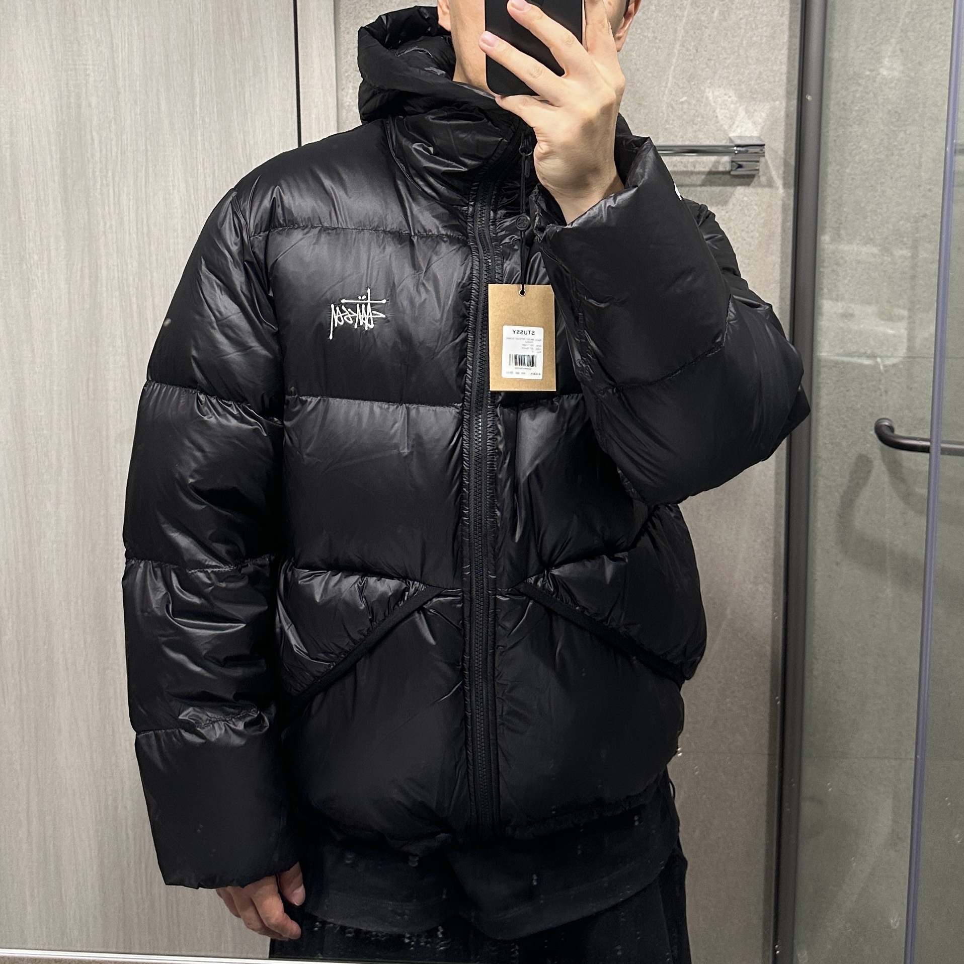 Stussy Micro Ripstop Down Parka Jet Black, (W) Dior Oblique Mitzah Scarf Silk Twill Navy Blue 착용 스타일 - 2