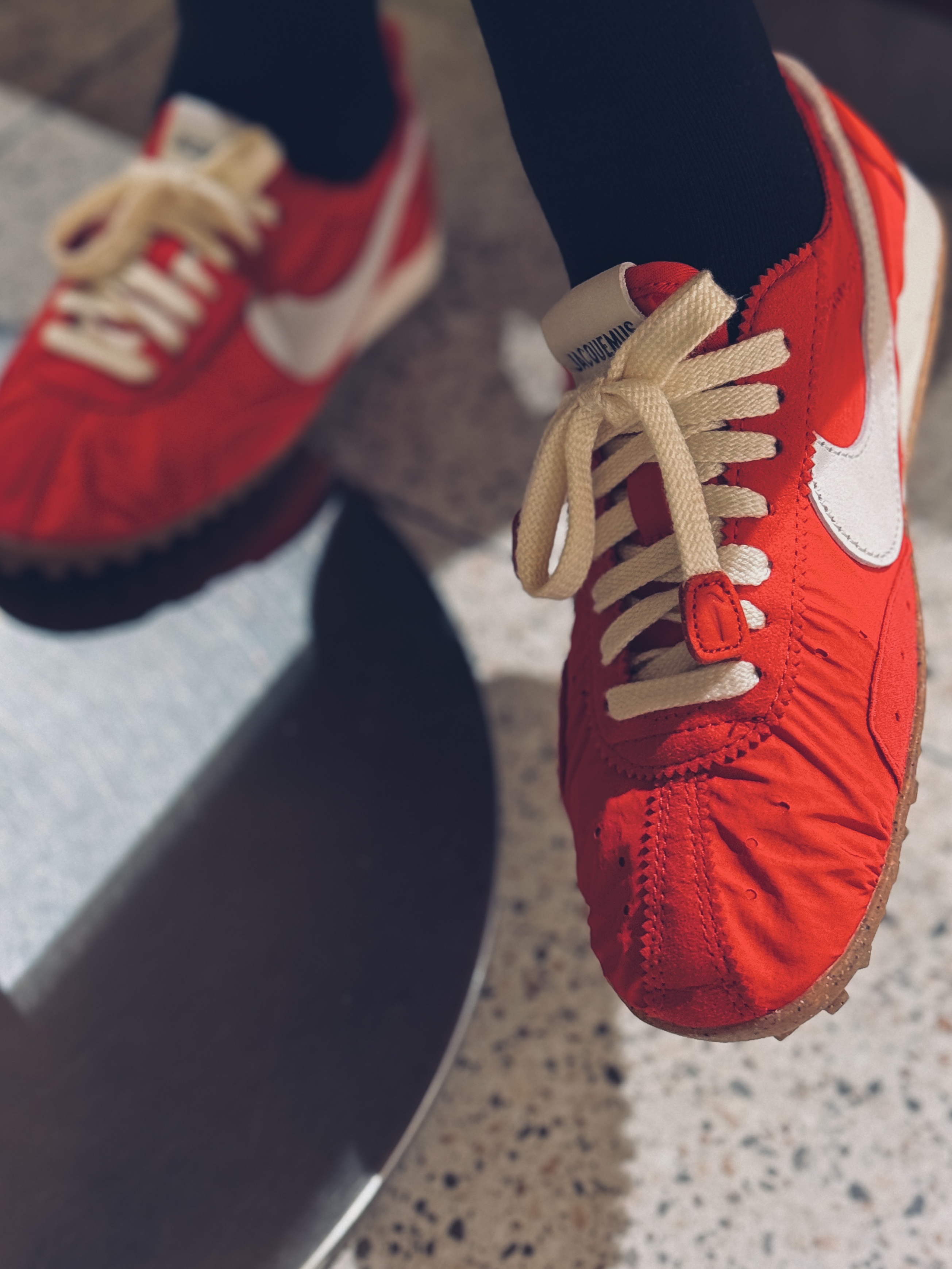 Nike x Jacquemus Moon Shoe SP University Red and Bicycle Yellow 착용 스타일