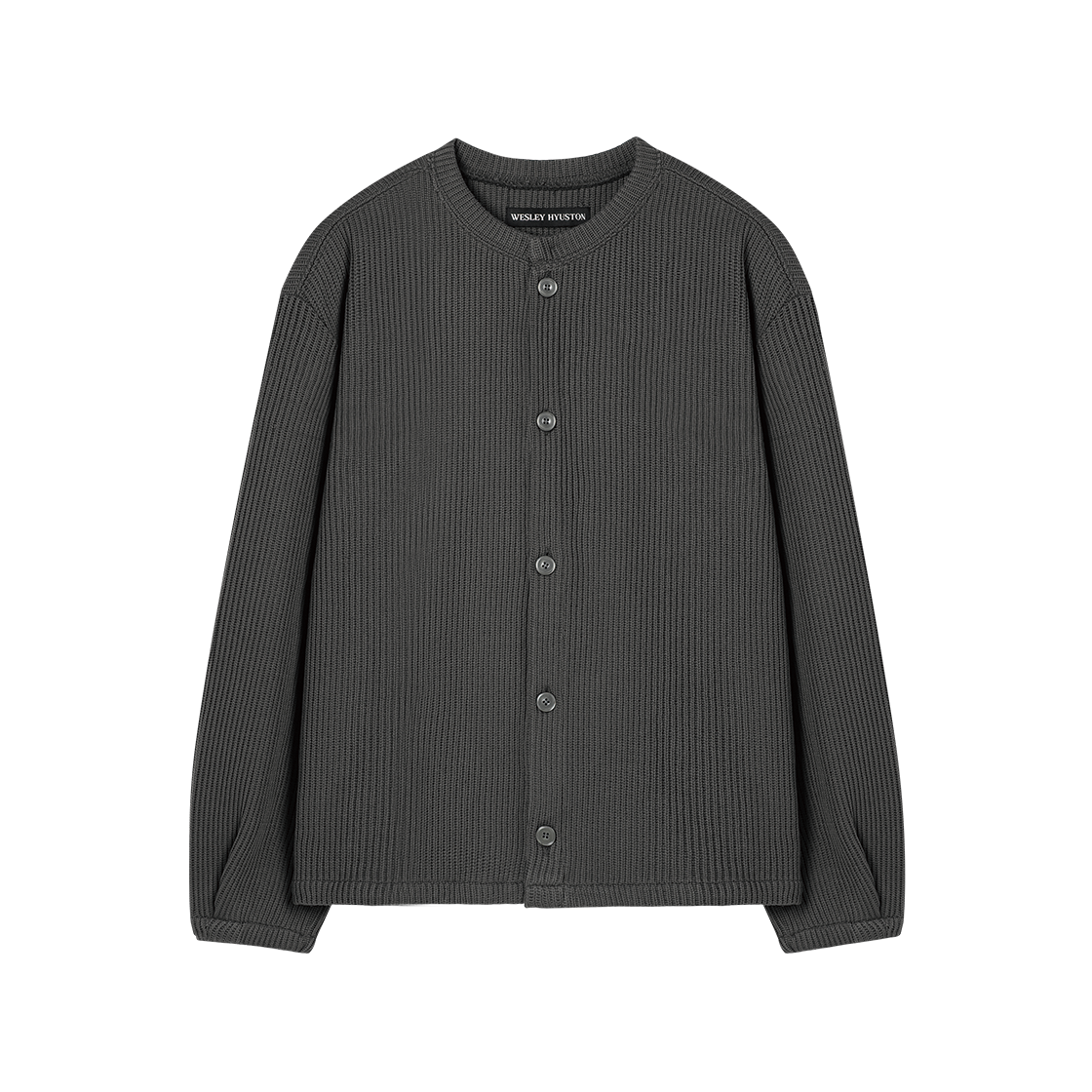 웨슬리휴스턴 크루 넥 벌룬 슬리브 가디건 다크그레이(WESLEY HYUSTON Crew Neck Balloon Sleeve Cardigan Dark Grey)