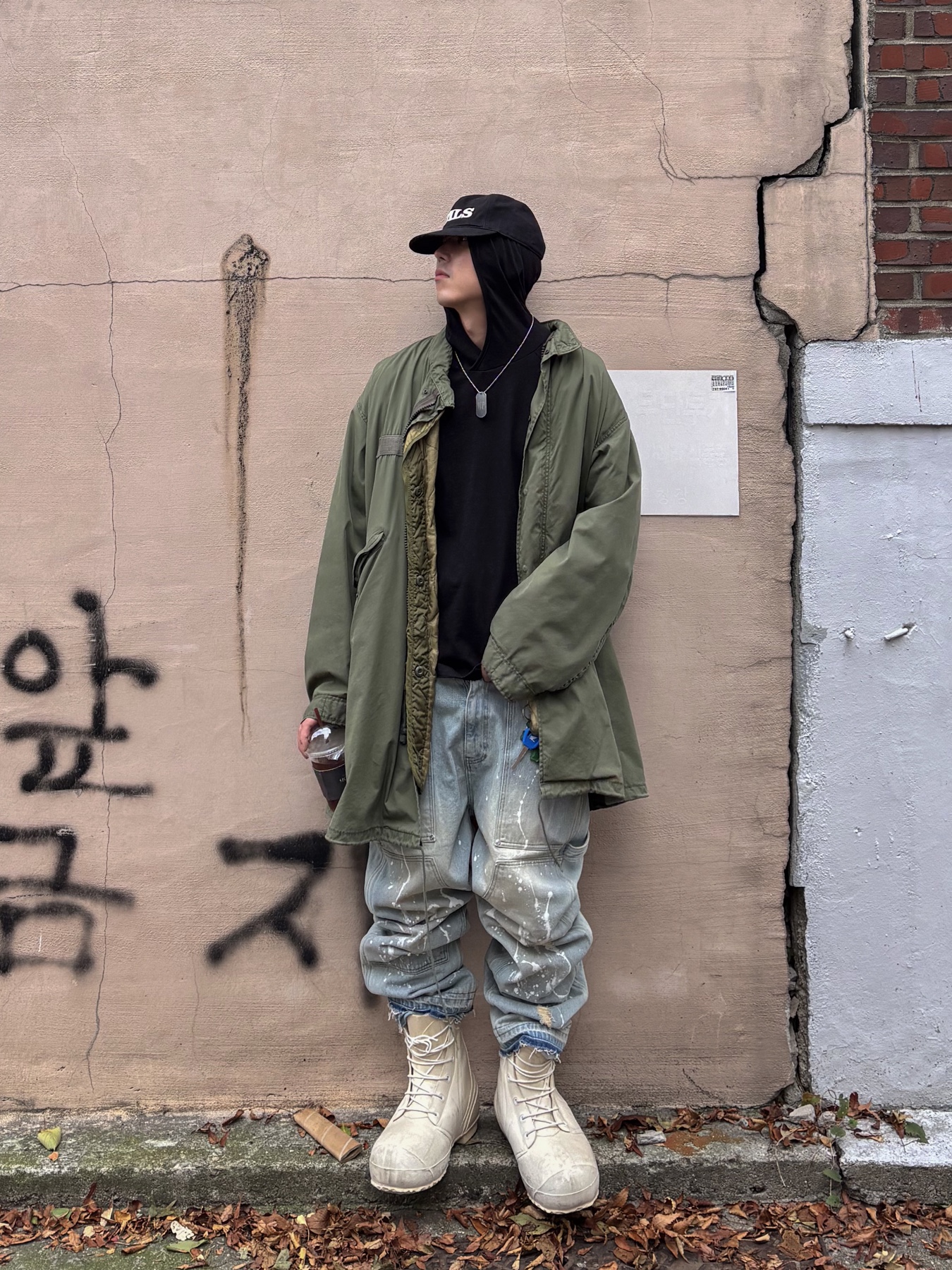 Hommless HMLS Vintage 5 Panel Hat Black, Wapworks Work Double Knee Carpenter Pants Oldmillblue 착용 스타일 - 2