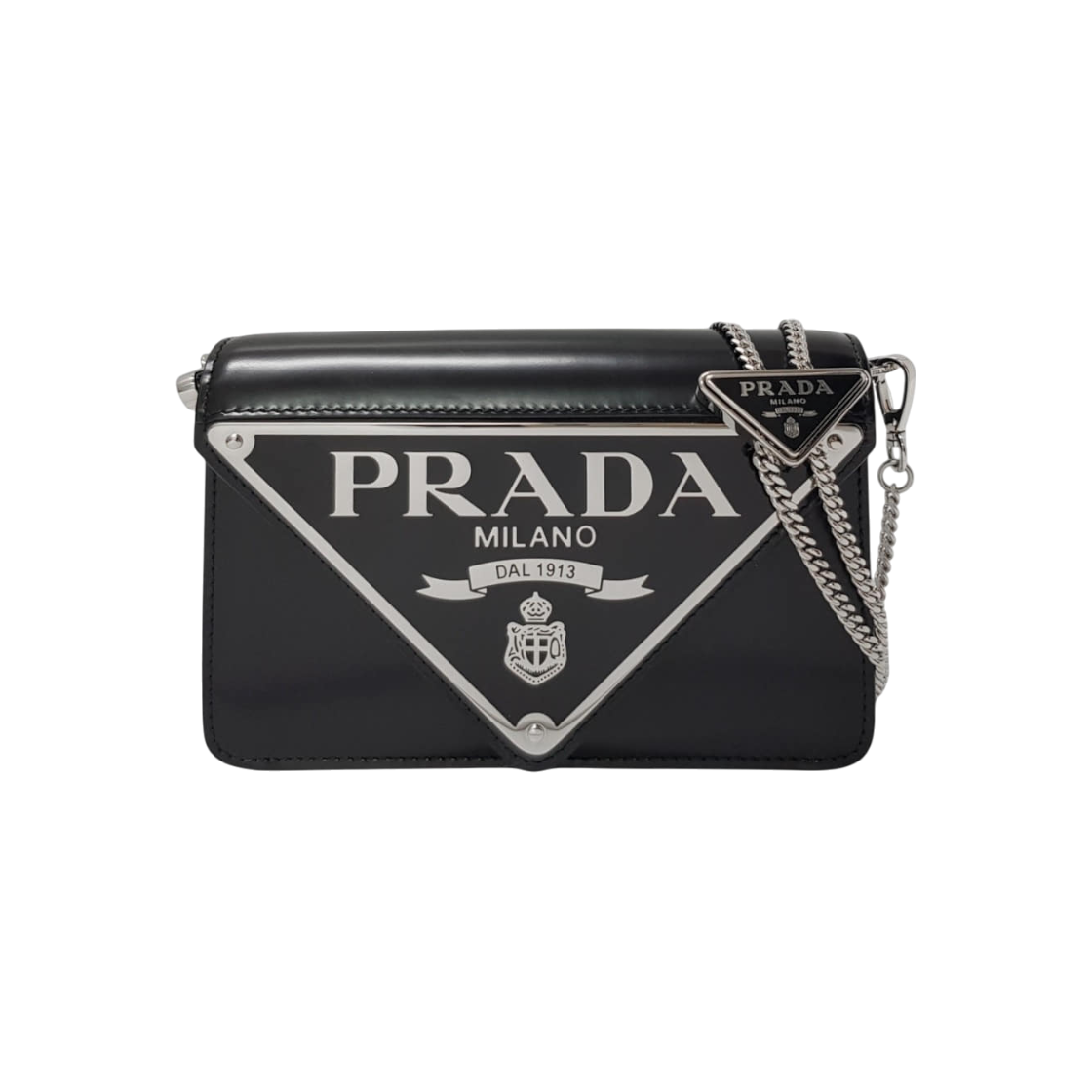 ITJIPE5HHTDR Prada Brushed Triangle Logo Chain Shoulder Bag