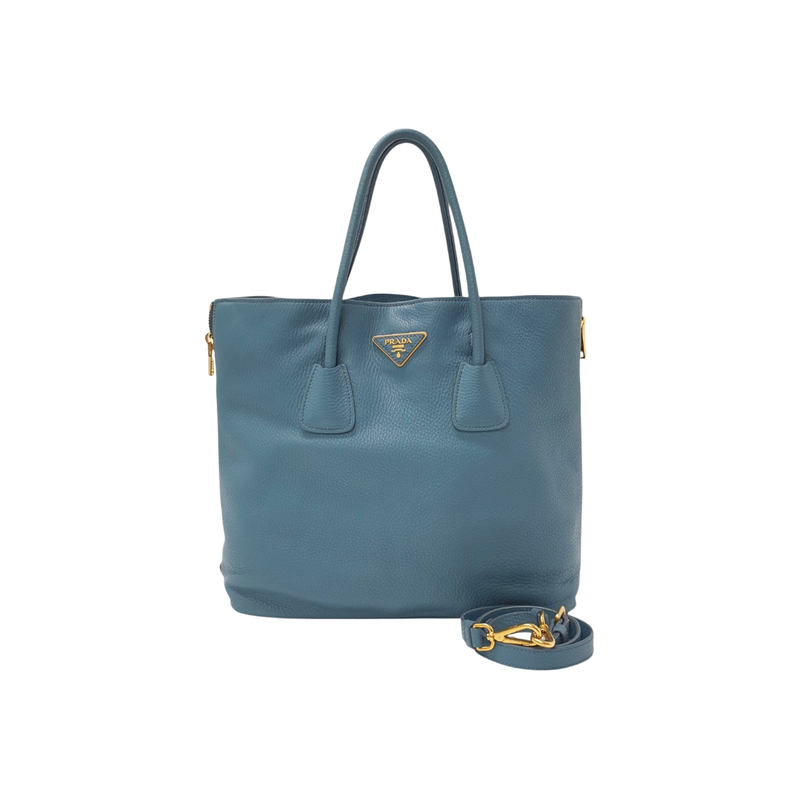 ITV6F6NB9J9J Prada Blue Vitello Daino Tote and Shoulder Bag