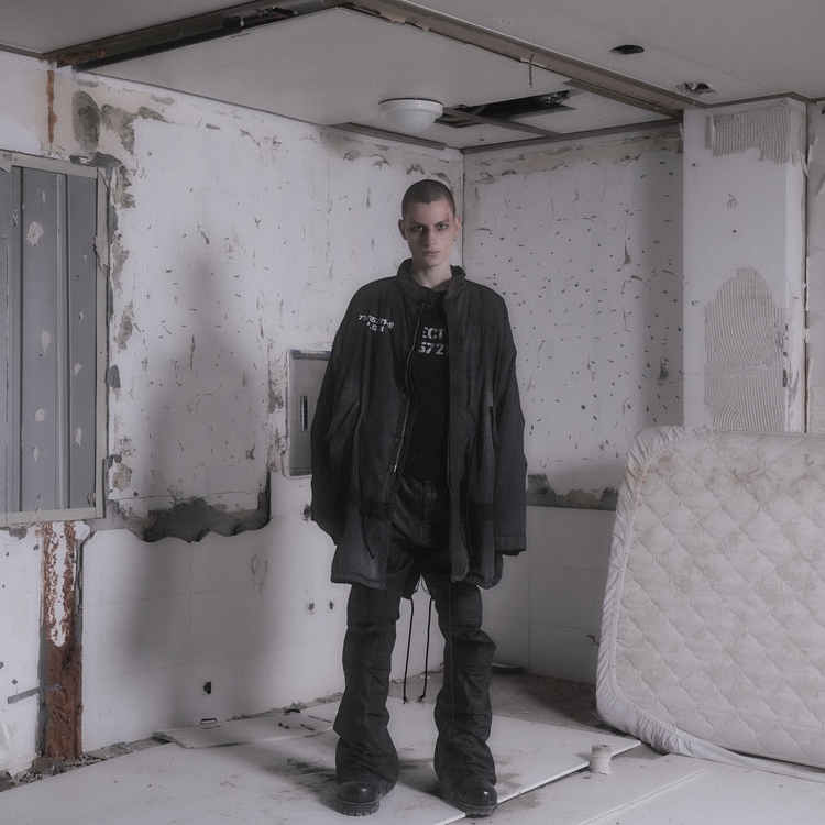 Project G/R Bondage Cross Fishtail Parka Black 착용 스타일 - 3