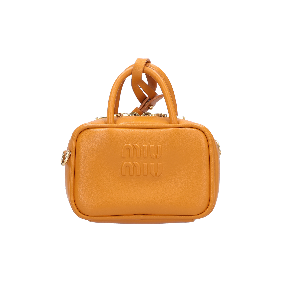 ITVM6UUM2OIL Miu Miu 5NR036 Micro Bag in Cognac Calfskin