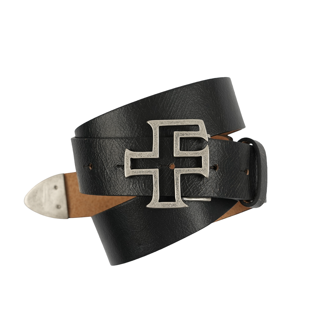 25061-1212-014-BK Farfromwhat Far F Icon Crack Leather Belt_Black