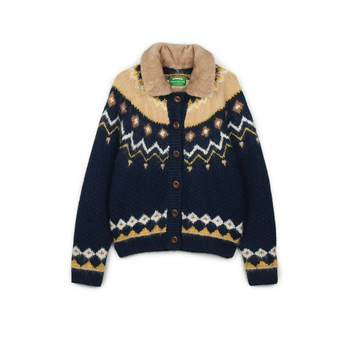 그린버터 투 웨이 퍼 칼라 가디건 네이비(Greenbutter 2-Way Fur Collar Cardigan Navy)