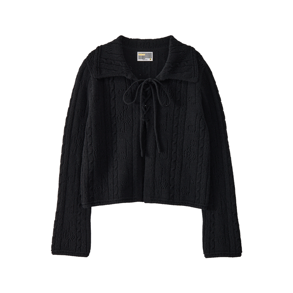 25FWKN001-2 YOUTHBATH Lace-Up Shawl Collar Cardigan_Black