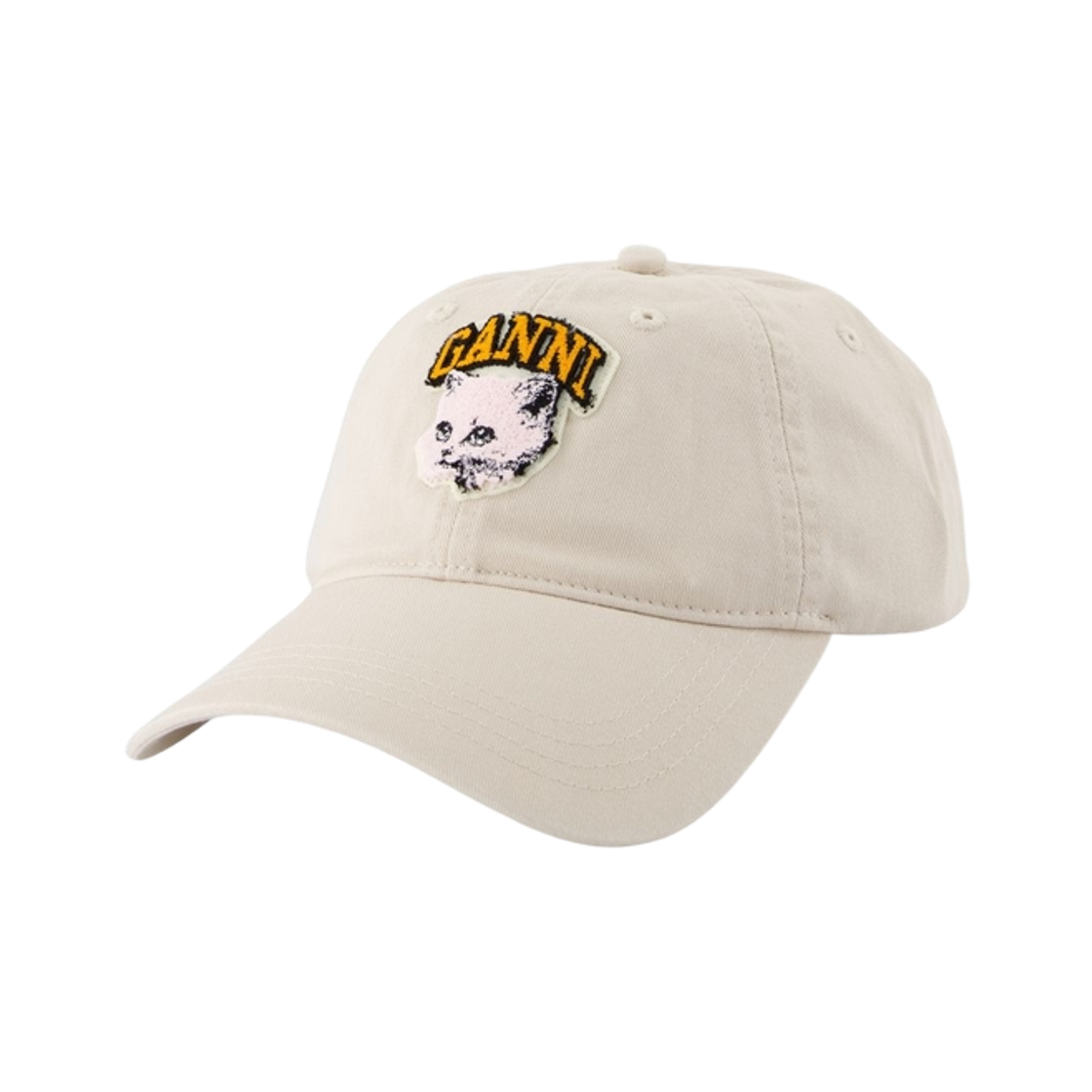 (W) 가니 로고 자수 캣 베이스볼 캡 아이보리((W) Ganni Logo Embroidered Cat Baseball Cap Ivory)
