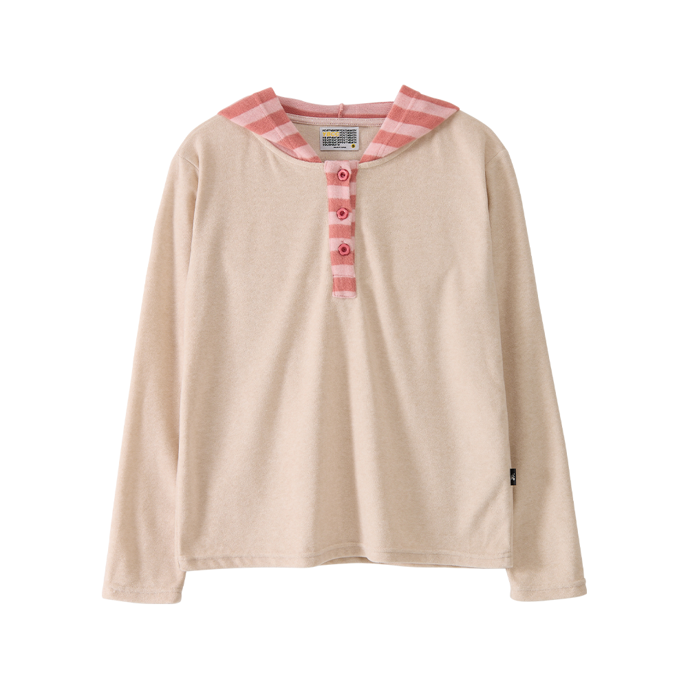 25FWHD002-1 YOUTHBATH Hooded Henley Tee_Beige