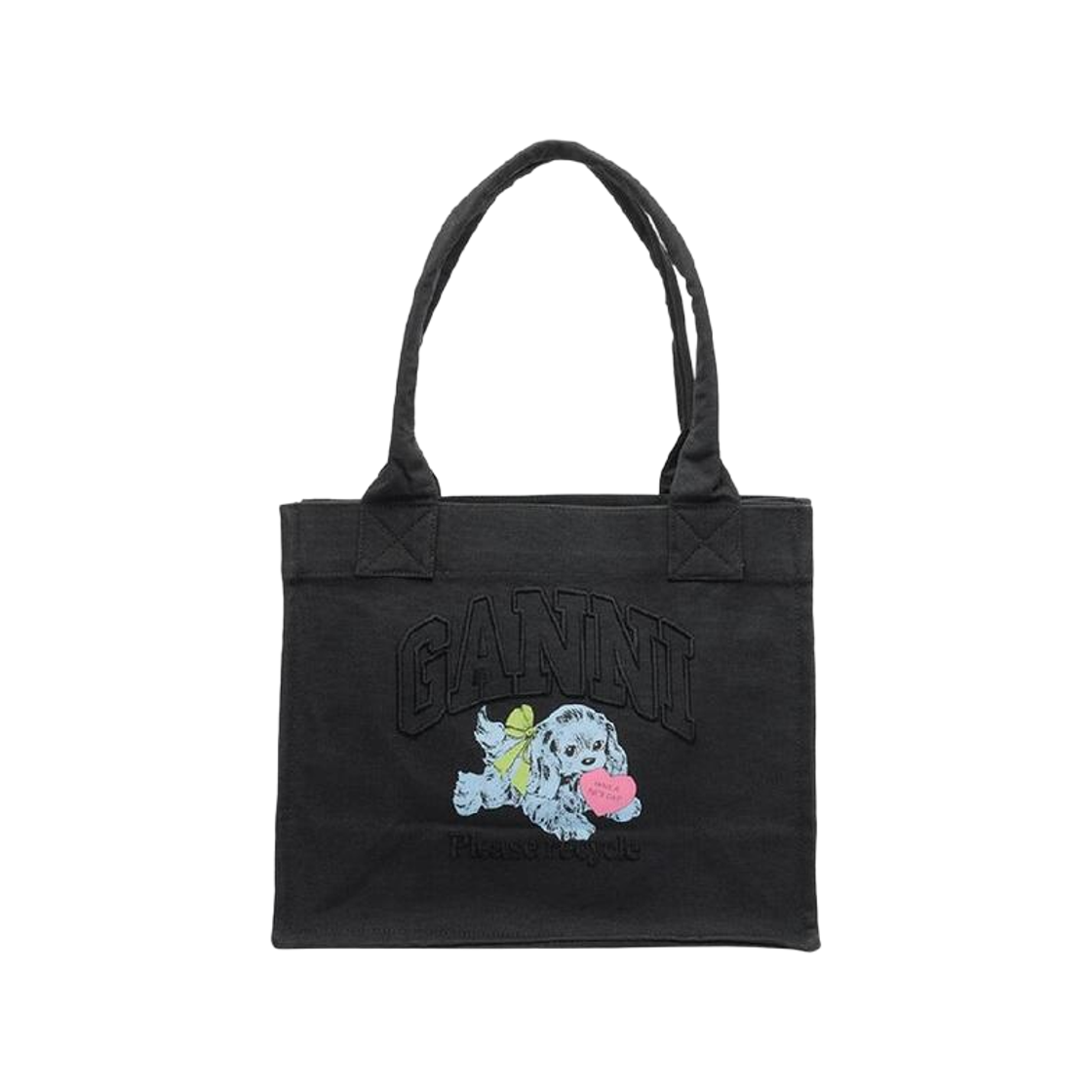 A7158-252 Ganni Large Puppy Tote Bag Black
