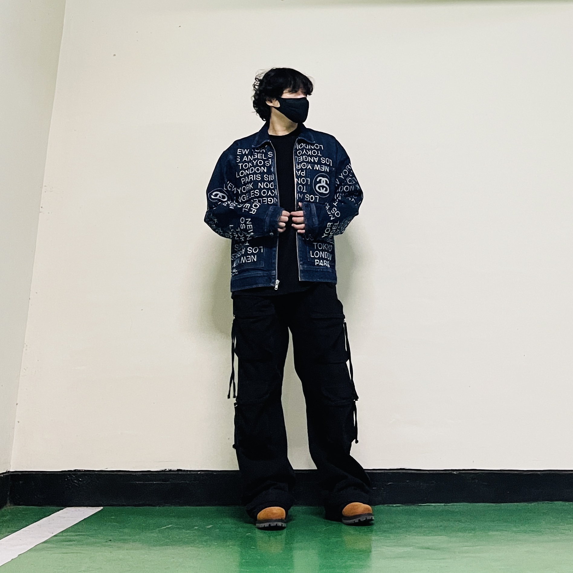 Stussy Zip Work Jacket City Link Denim One Wash 착용 스타일 - 2
