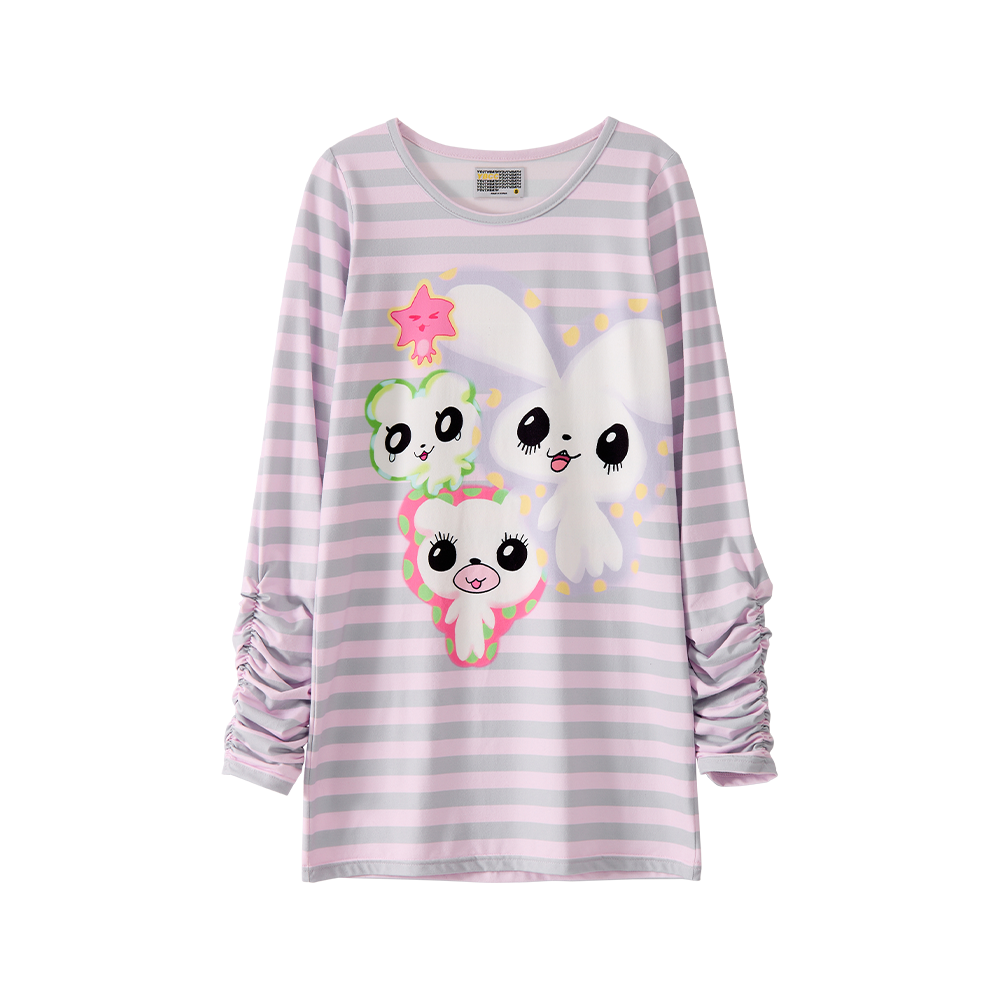 유쓰배쓰 셔드 롱 슬리브 탑_스트라이프 핑크(YOUTHBATH Shirred Long Sleeve Top_Stripe Pink)