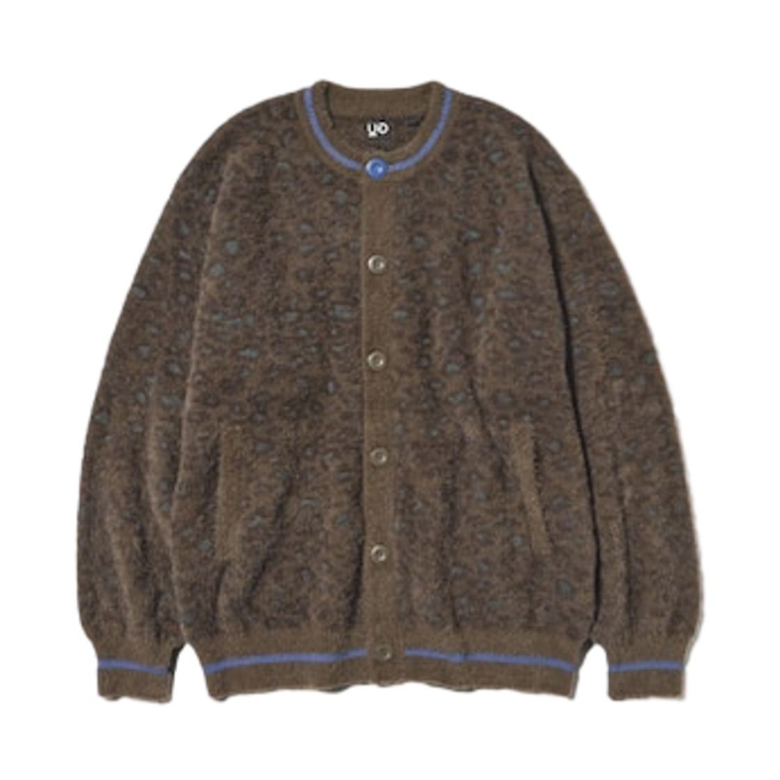 358522-57 GU x Undercover Shaggy Crewneck Cardigan Olive