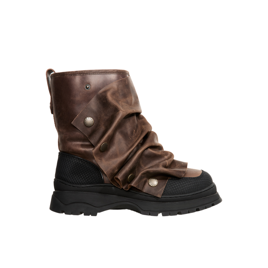 1299366001 H&M x Glenn Martens Gaiter Detail Leather Boots Dark Brown