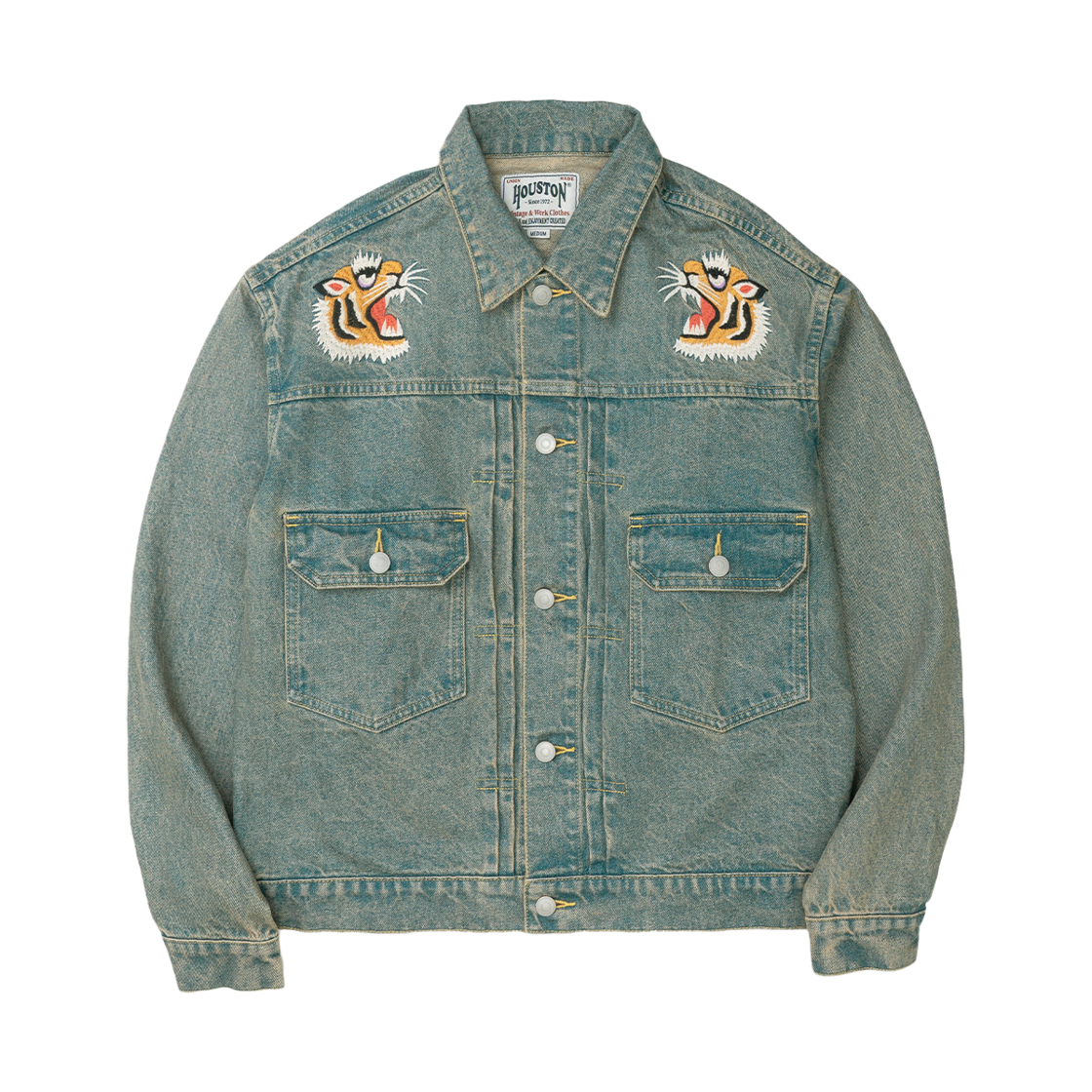 51566IVW Houston Japan Denim Embroidery Tracker Jacket Indigo Vintage Wash 51566