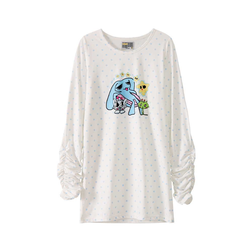 25FWTS001 YOUTHBATH Shirred Long Sleeve Top_Star White
