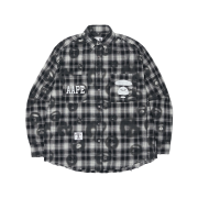 [KREAM 단독] NOMANUAL x AAPE Sprayed Symbol Check Shirt Black