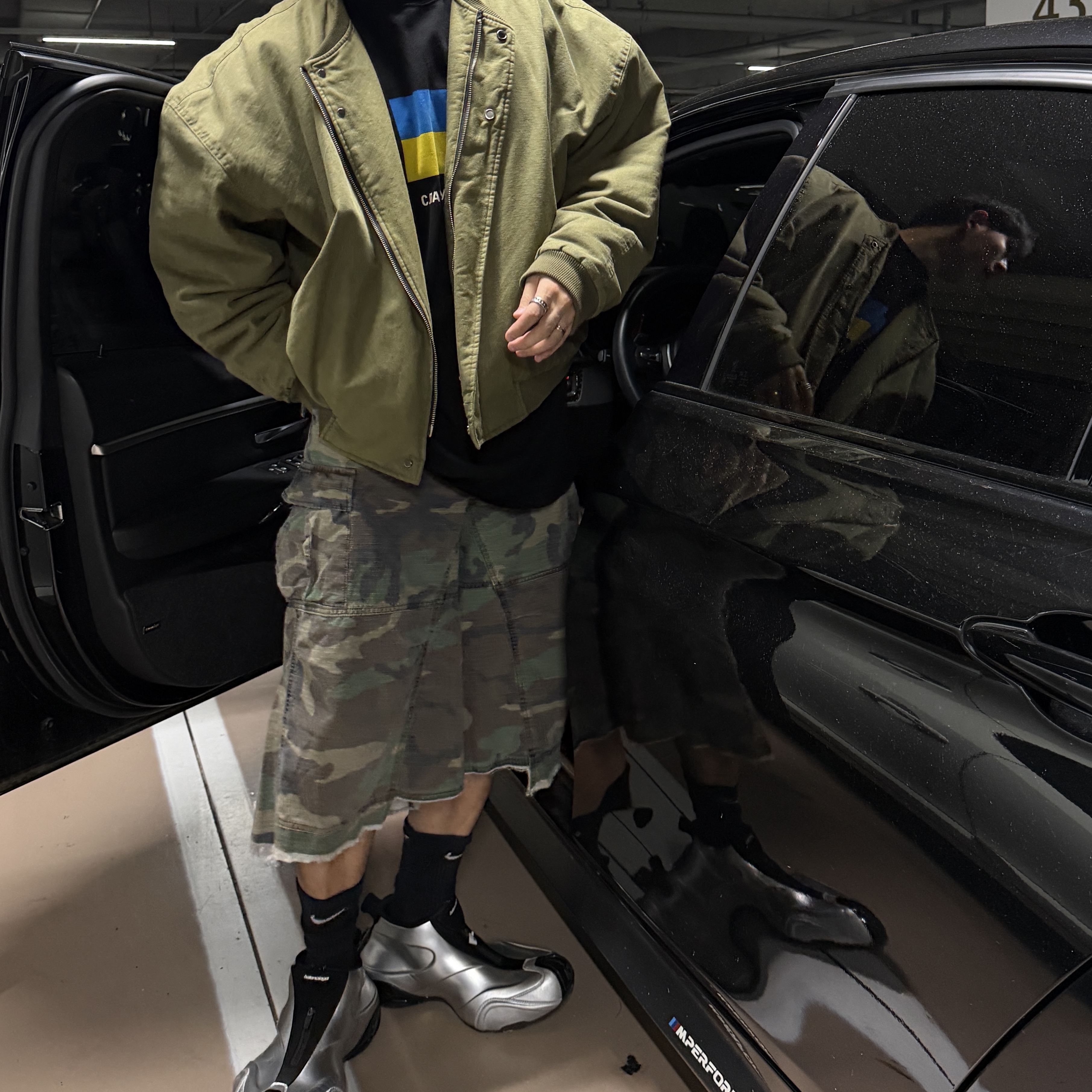 Nonnod Sulfur Dye Serge Bomber Jacket Vintage Khaki, Balenciaga Basketball Sneakers Silver Black 착용 스타일 - 4