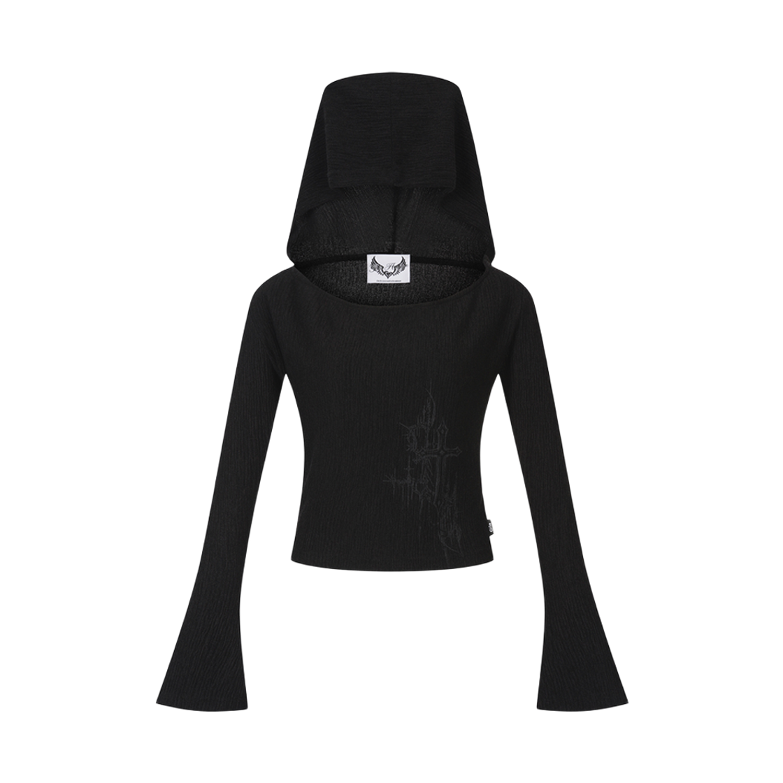 GL25WITP01BK Gila Archive Graphic Off Shoulder Knit Hooded Black