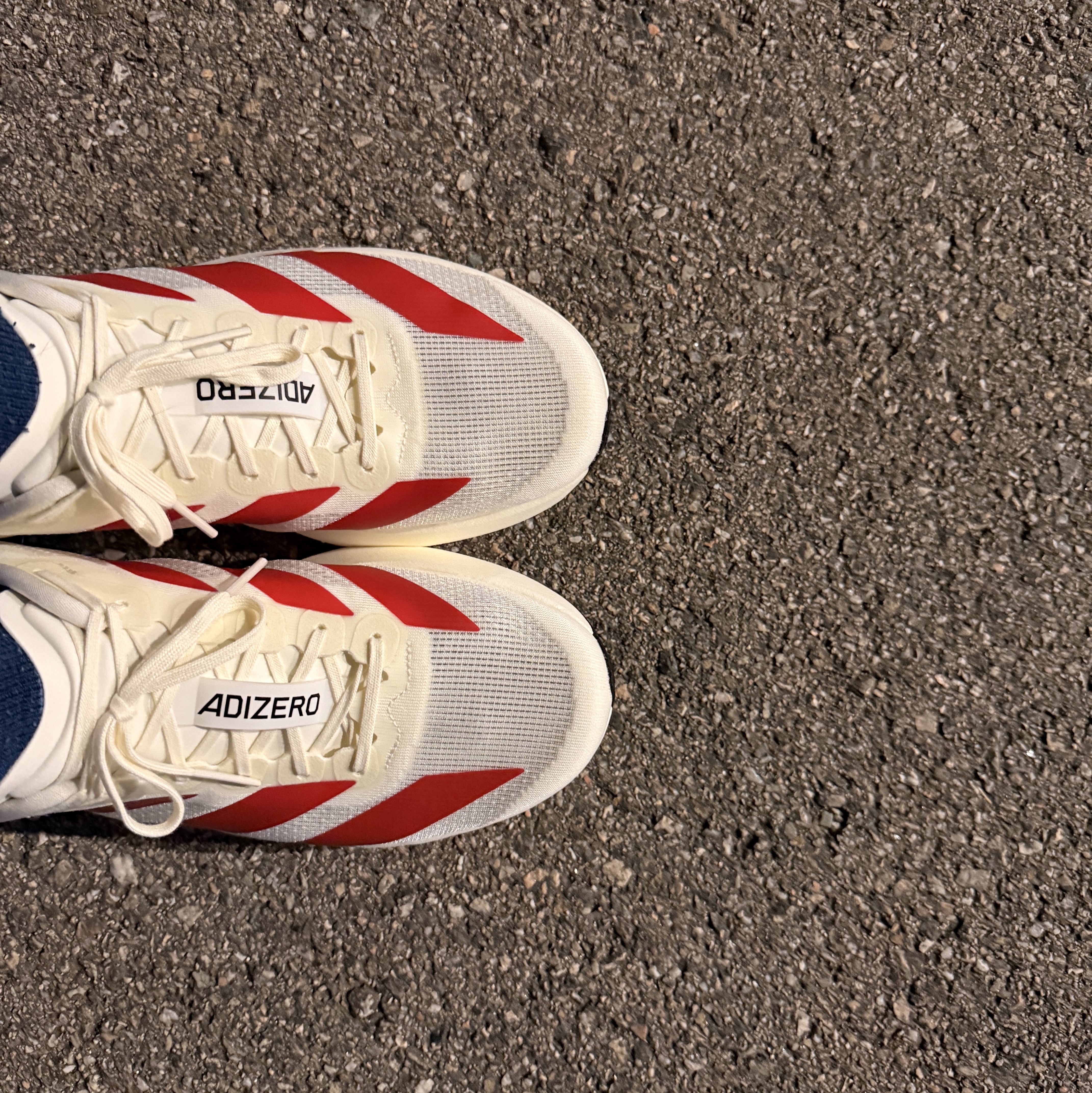 Adidas Adizero EVO SL Off White Better Scarlet 착용 스타일