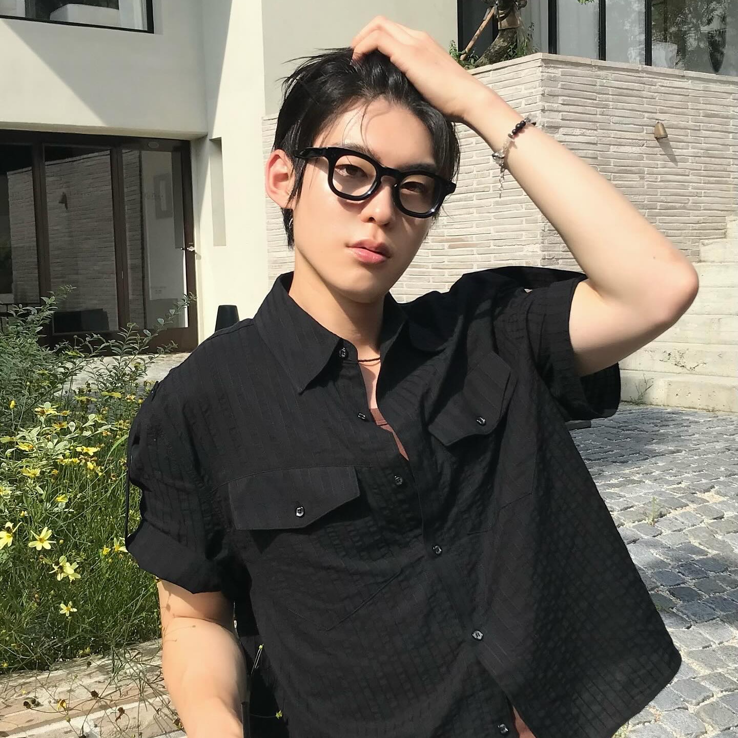 lash Lunettes 02 Black 착용 스타일 - 1