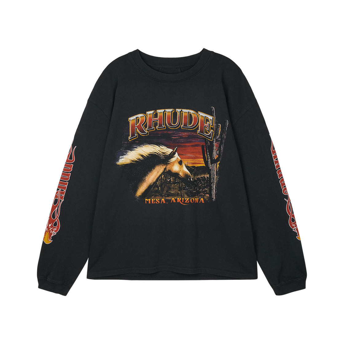 KM5DTSLRD12BK Rhude Mesa Stallion LS Tee Vintage Black Red Yellow- 25FW