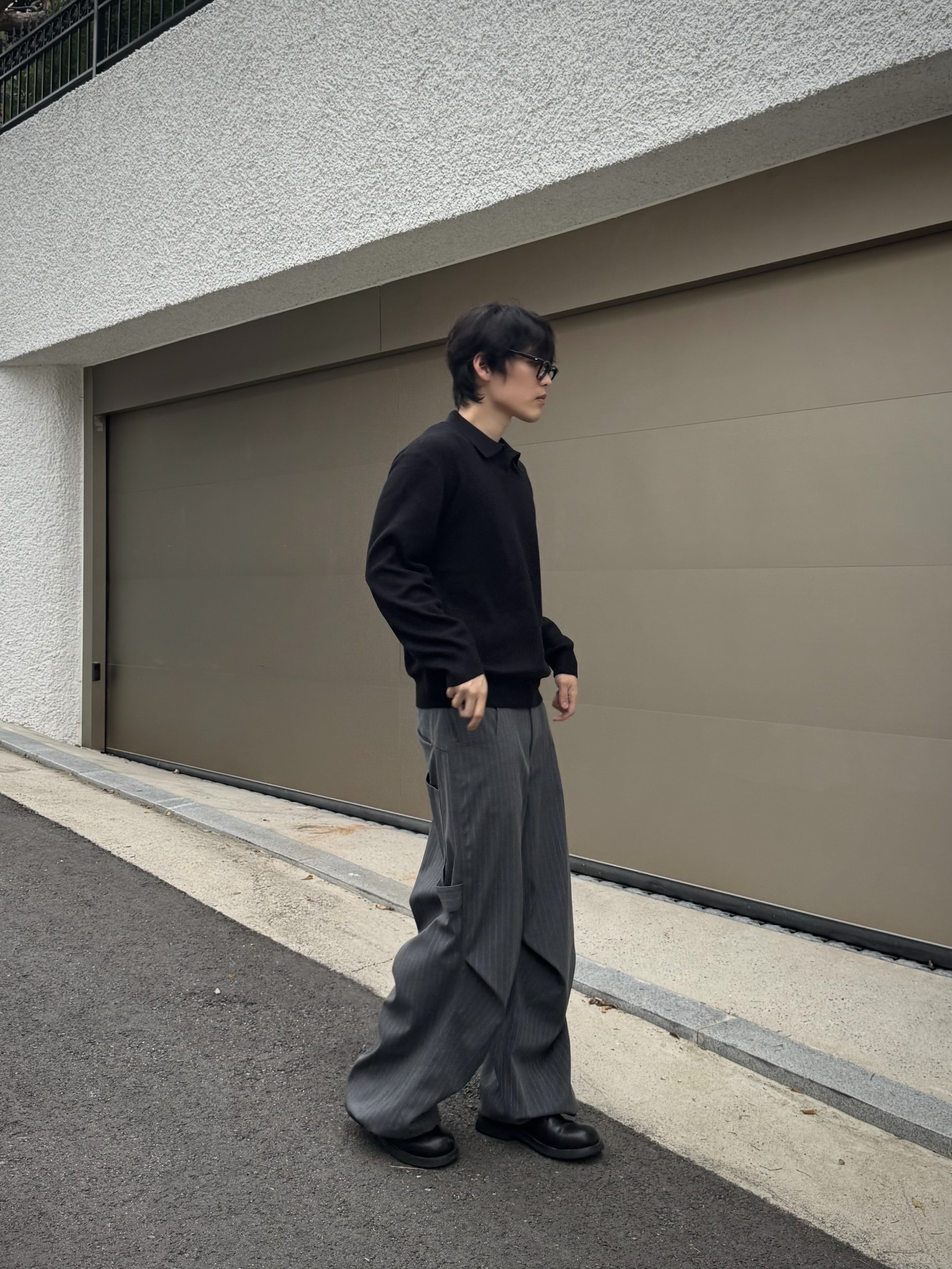 Kamien 247 All Day Baggy Pants Stripe Gray 착용 스타일 - 1