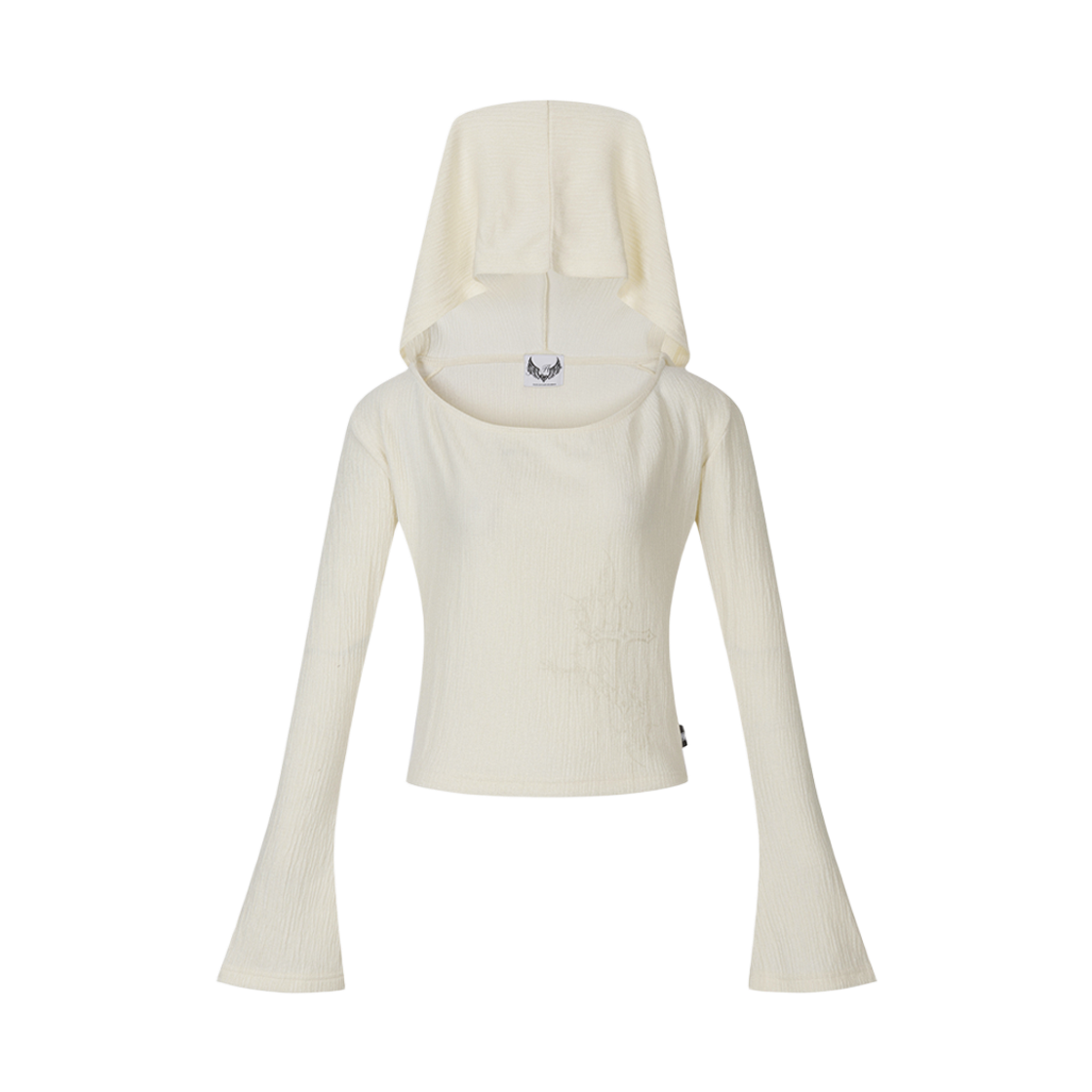 GL25WITP01IV Gila Archive Graphic Off Shoulder Knit Hooded Ivory