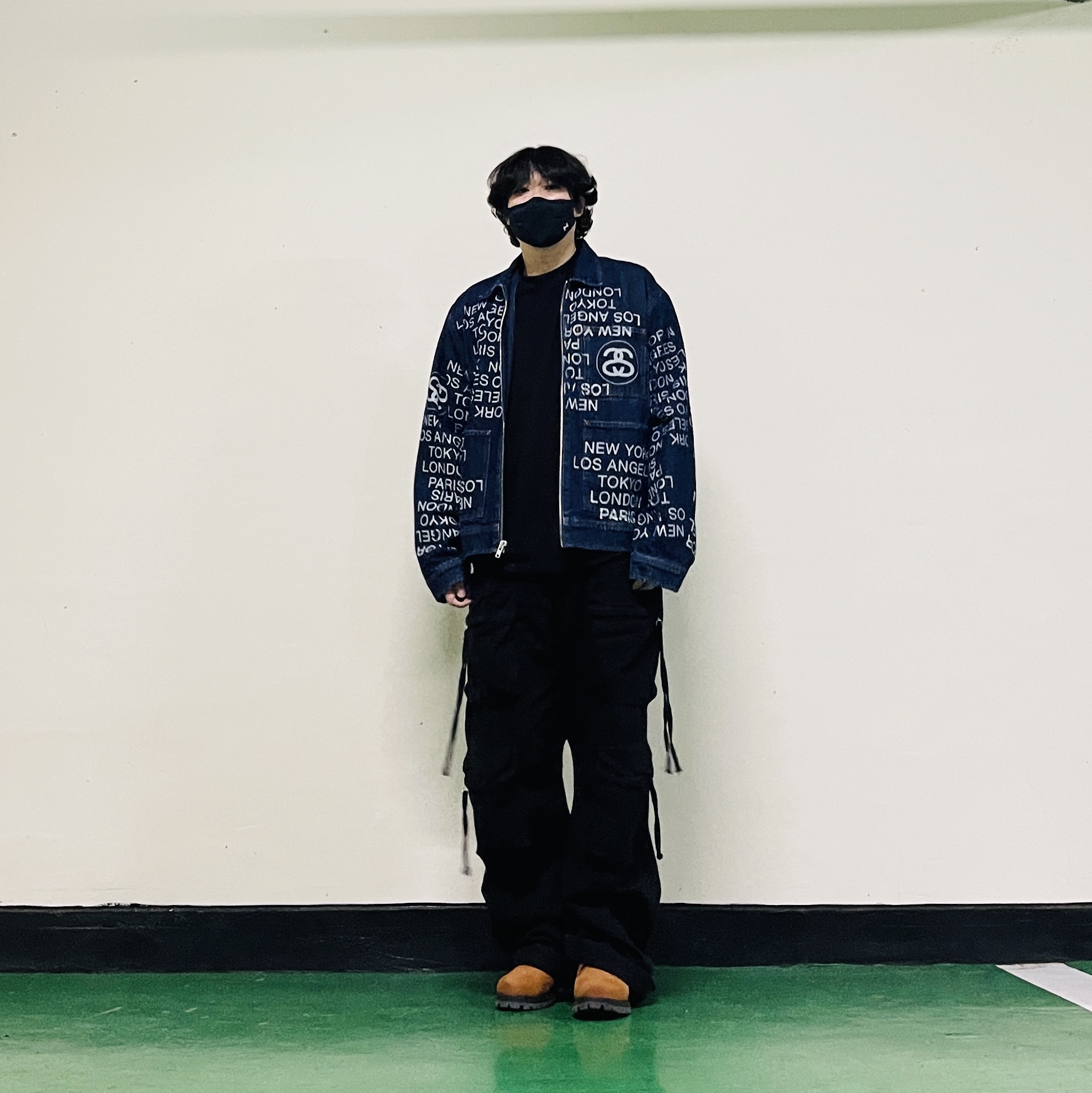 Stussy Zip Work Jacket City Link Denim One Wash 착용 스타일 - 5