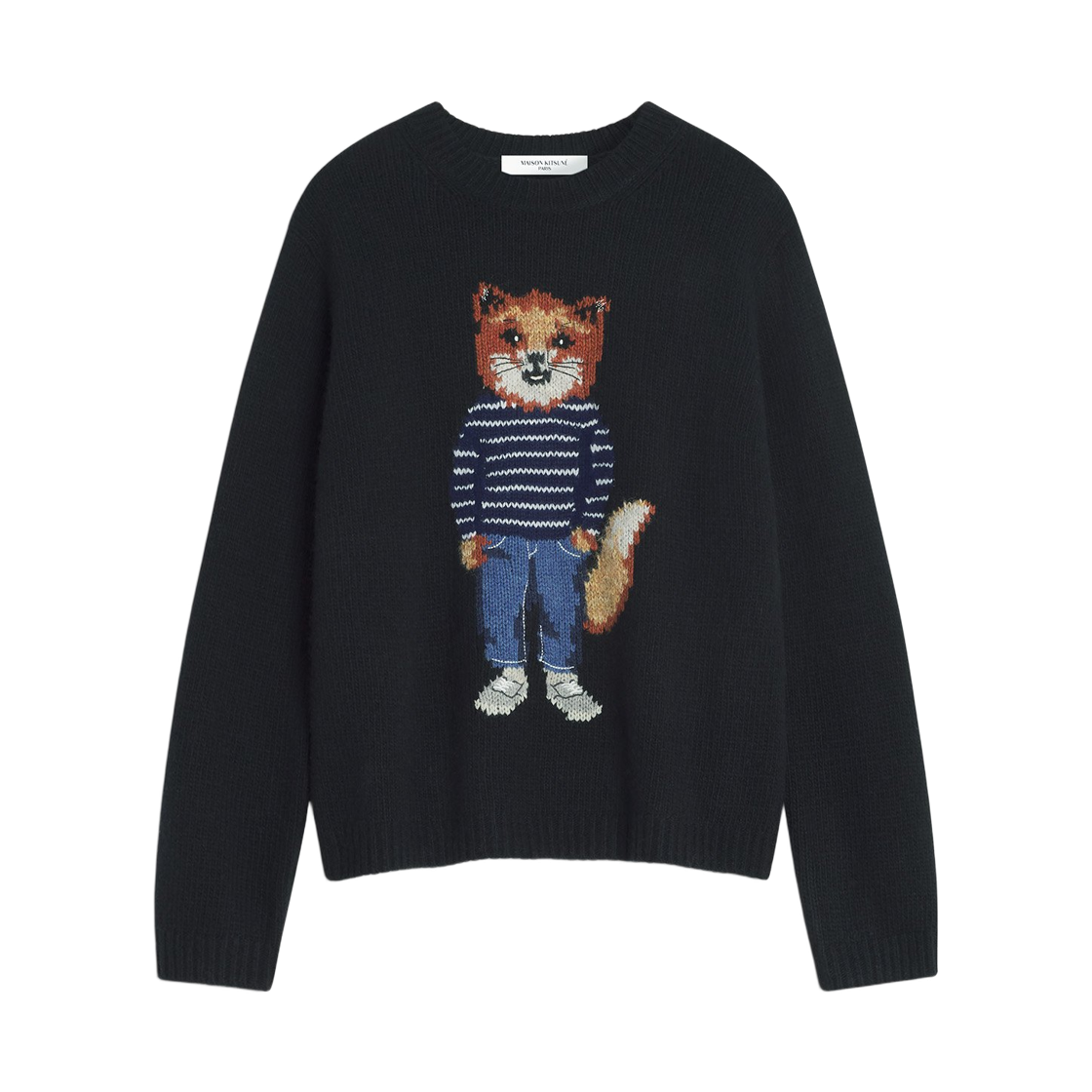 (W) 메종 키츠네 드레스드 폭스 인타르시아 울 점퍼 블랙((W) Maison Kitsune Dressed Fox Intarsia Wool Jumper Black)