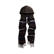 H&M x Glenn Martens Hooded Wool Scarf Dark Blue Check