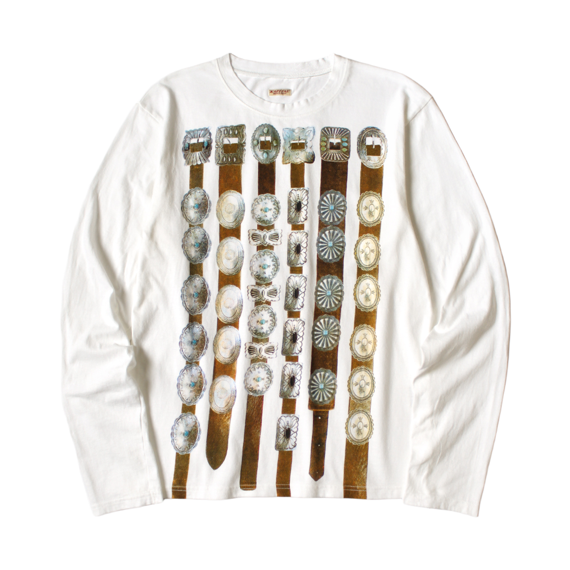 캐피탈 20 커튼 콘초 프린트 저지 크루 롱 티셔츠 화이트(Kapital 20 Curtain Concho Print Jersey Crew Long T-Shirt White)