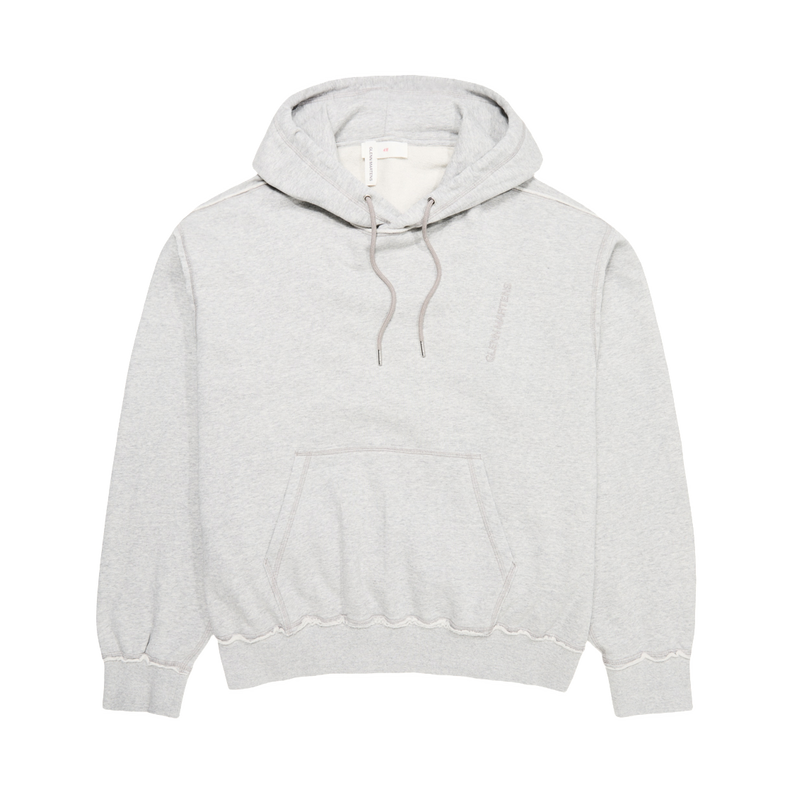 1308444001 H&M x Glenn Martens Embroidered Detail Hoodie Light Grey Marle