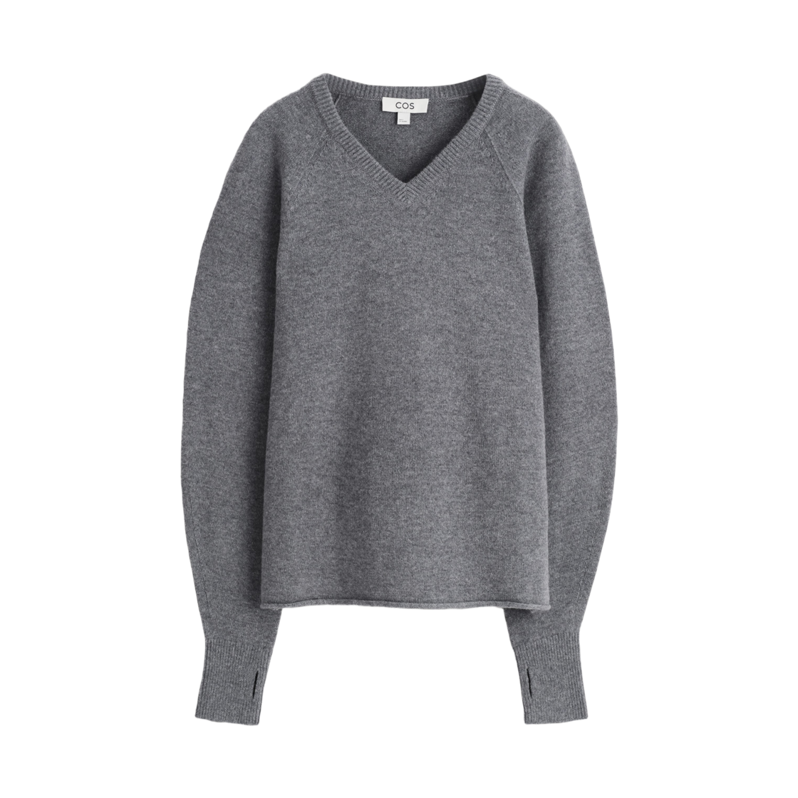 1298744001 (W) COS Merino Wool V-Neck Jumper Dark Grey Melange