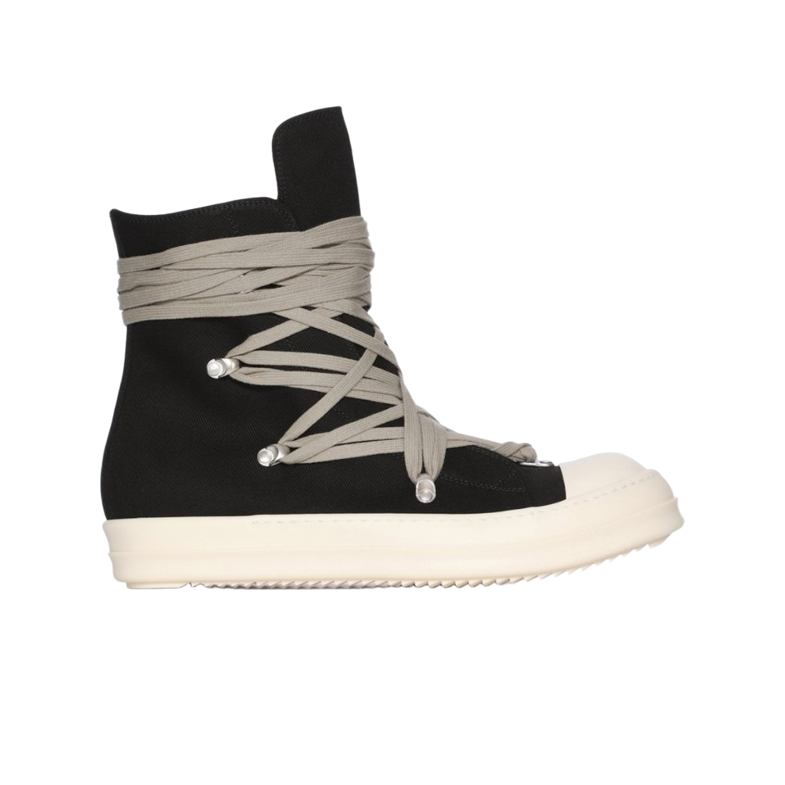 DU02E7809DOW1-911 Rick Owens Drkshdw Concordians Megalaced Sneakers in 13 oz. Overdyed Denim Black Milk