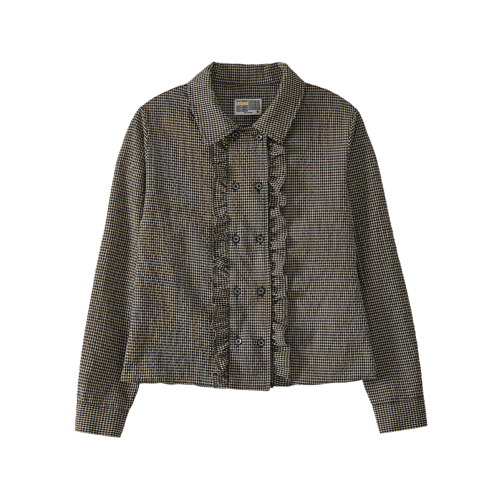 유쓰배쓰 더블 버튼 프릴 체크 셔츠_블랙(YOUTHBATH Double Button Frill Check Shirt_Black)