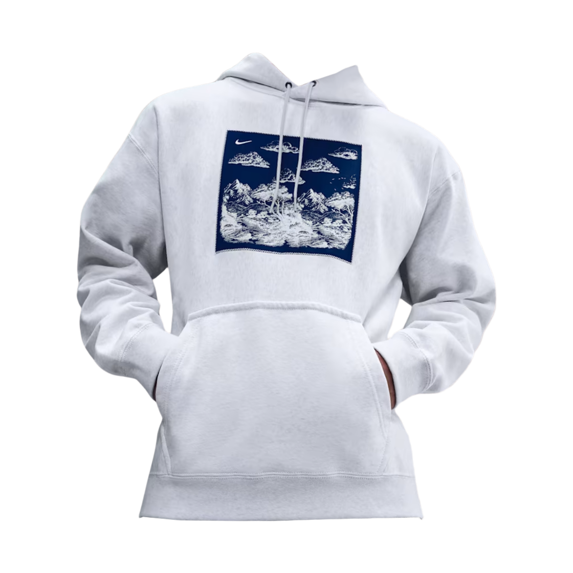 HV4115-051 Nike Solo Swoosh Pullover Fleece Hoodie Birch Heather Blue Void