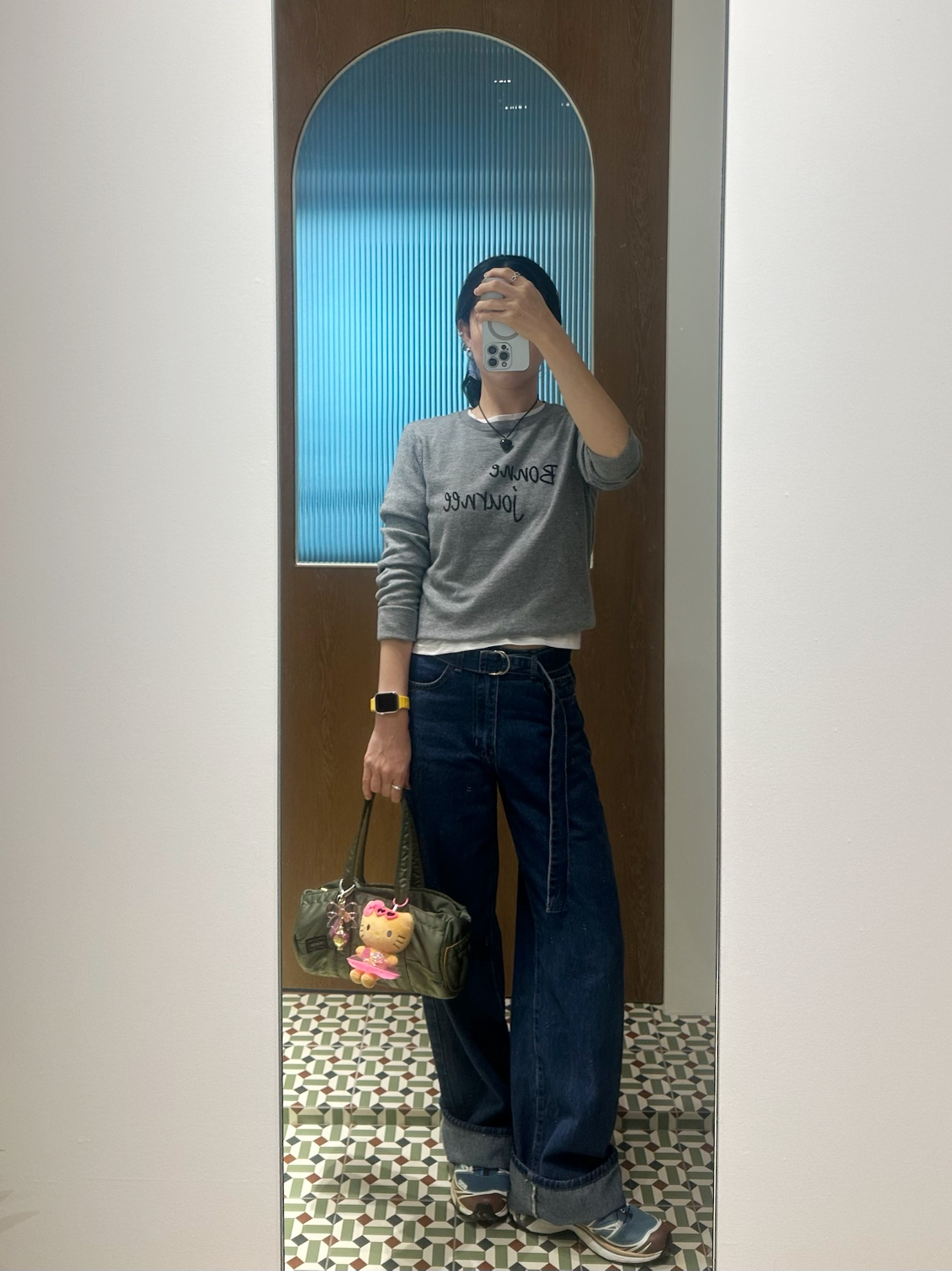 Porter Tanker Duffle Bag S Sage Green, Salomon XT-6 Aegean Blue Tortoise Shell 착용 스타일 - 1