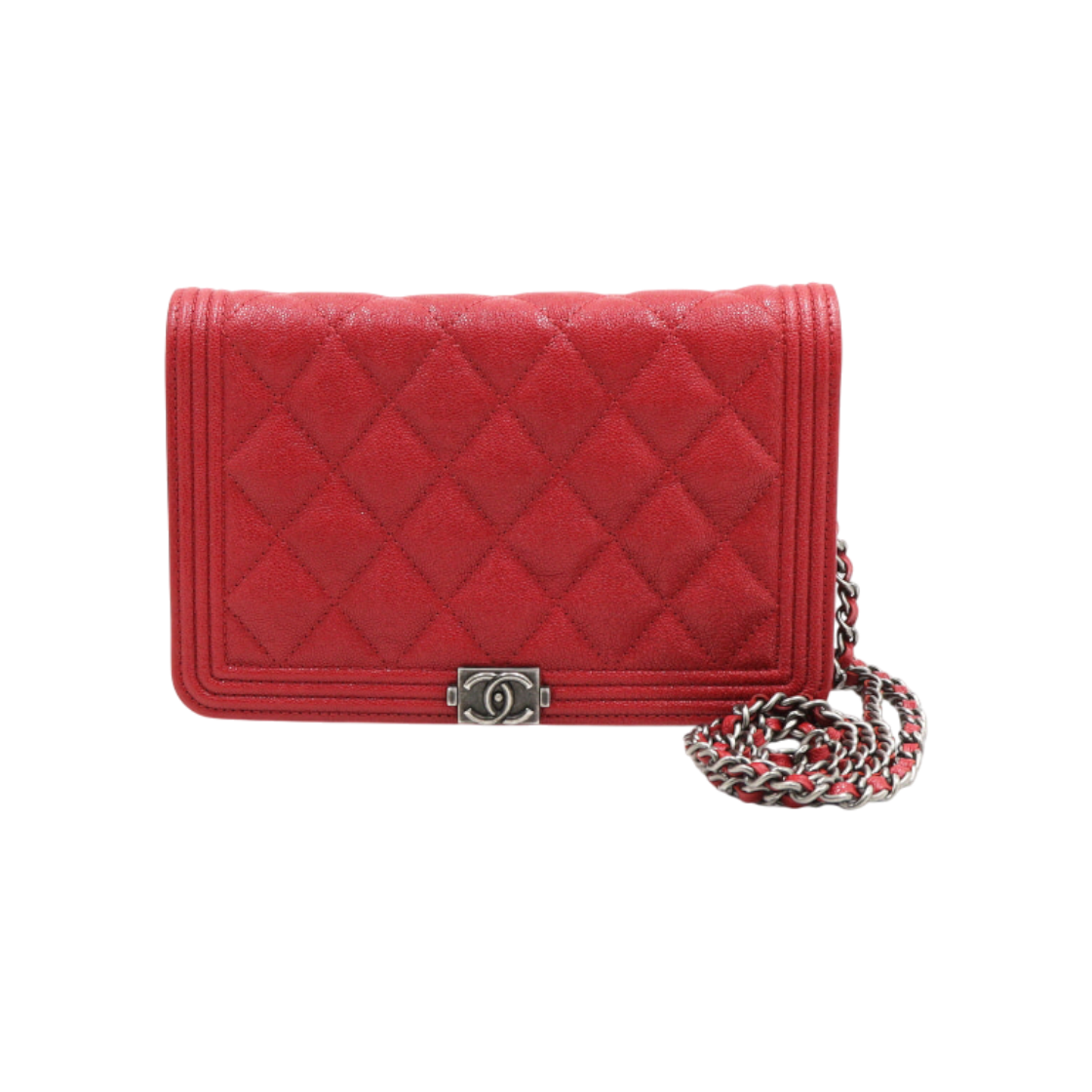 ITSH8H9K2QGH Chanel Red Caviar WOC Boy Silver Chain Crossbody & Shoulder Bag