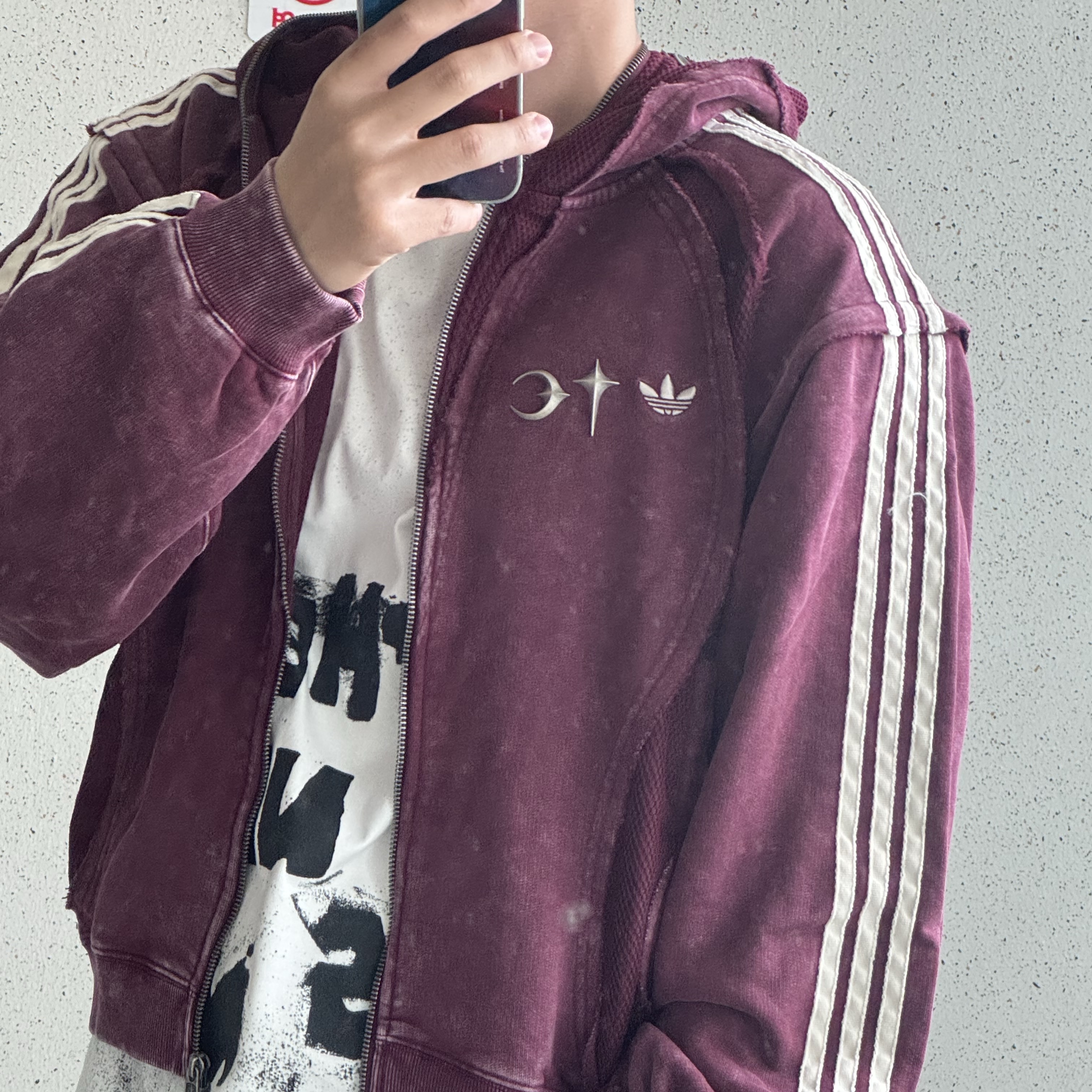 Adidas x Thug Club Teamgeist Sweat Hooded Zip Up Maroon - KR Sizing 착용 스타일