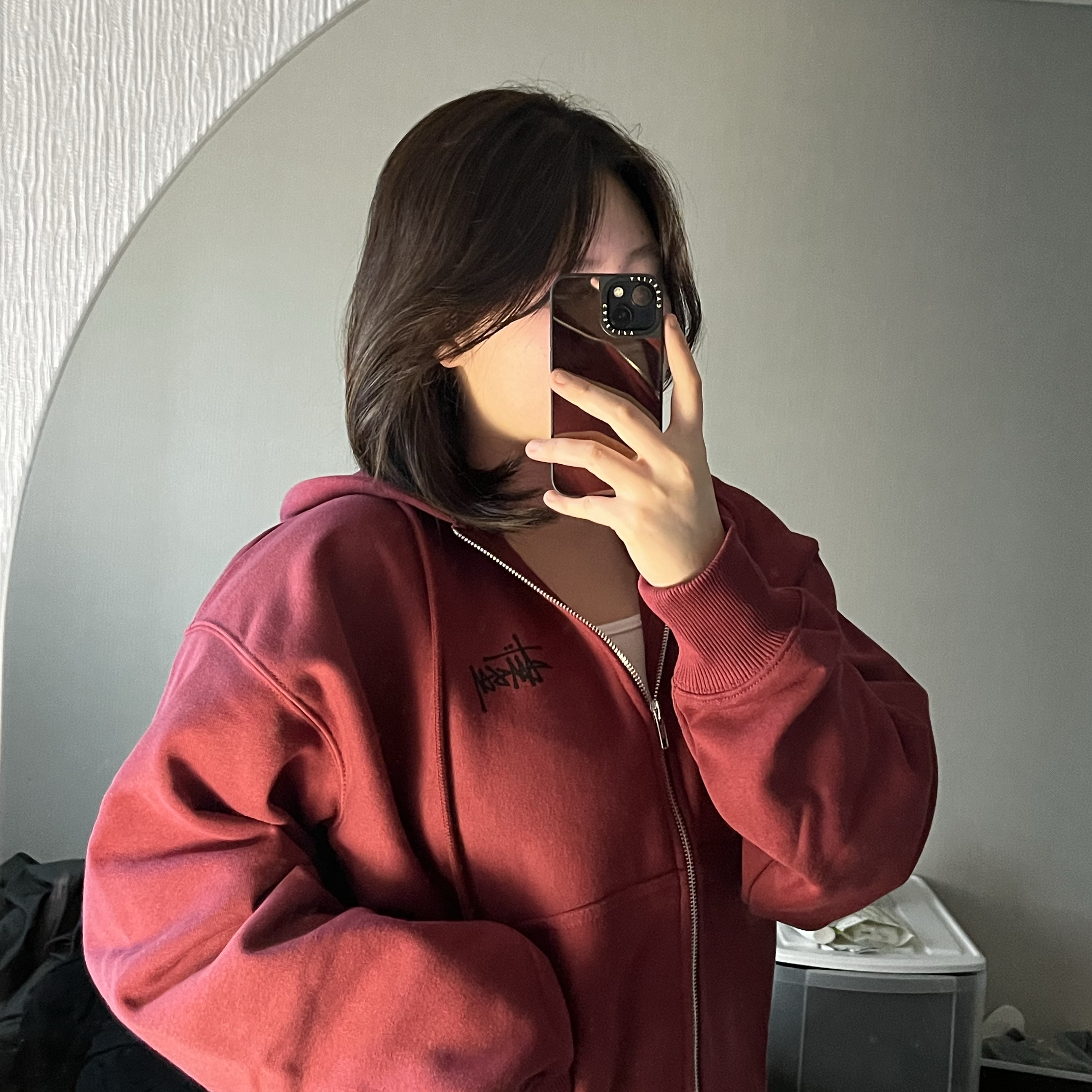 Stussy Basic Stussy Zip Hoodie Wine 착용 스타일