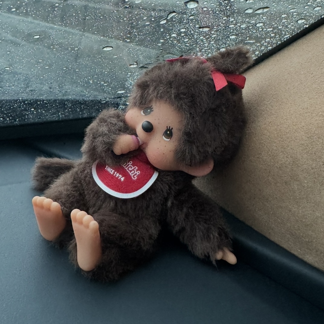 Monchhichi SS Girl Key Chain Brown 착용 스타일