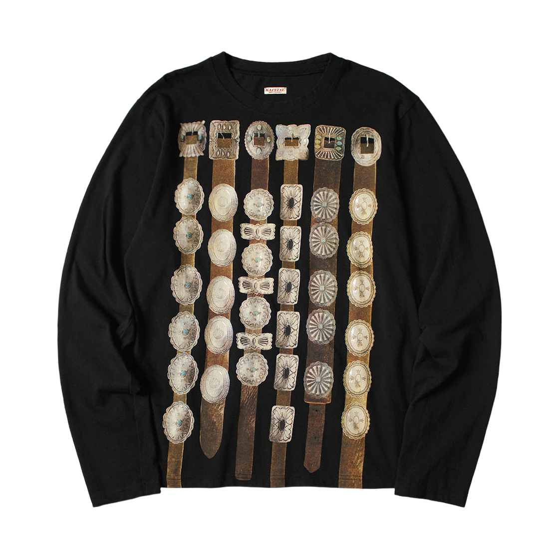 캐피탈 20 커튼 콘초 프린트 저지 크루 롱 티셔츠 블랙(Kapital 20 Curtain Concho Print Jersey Crew Long T-Shirt Black)