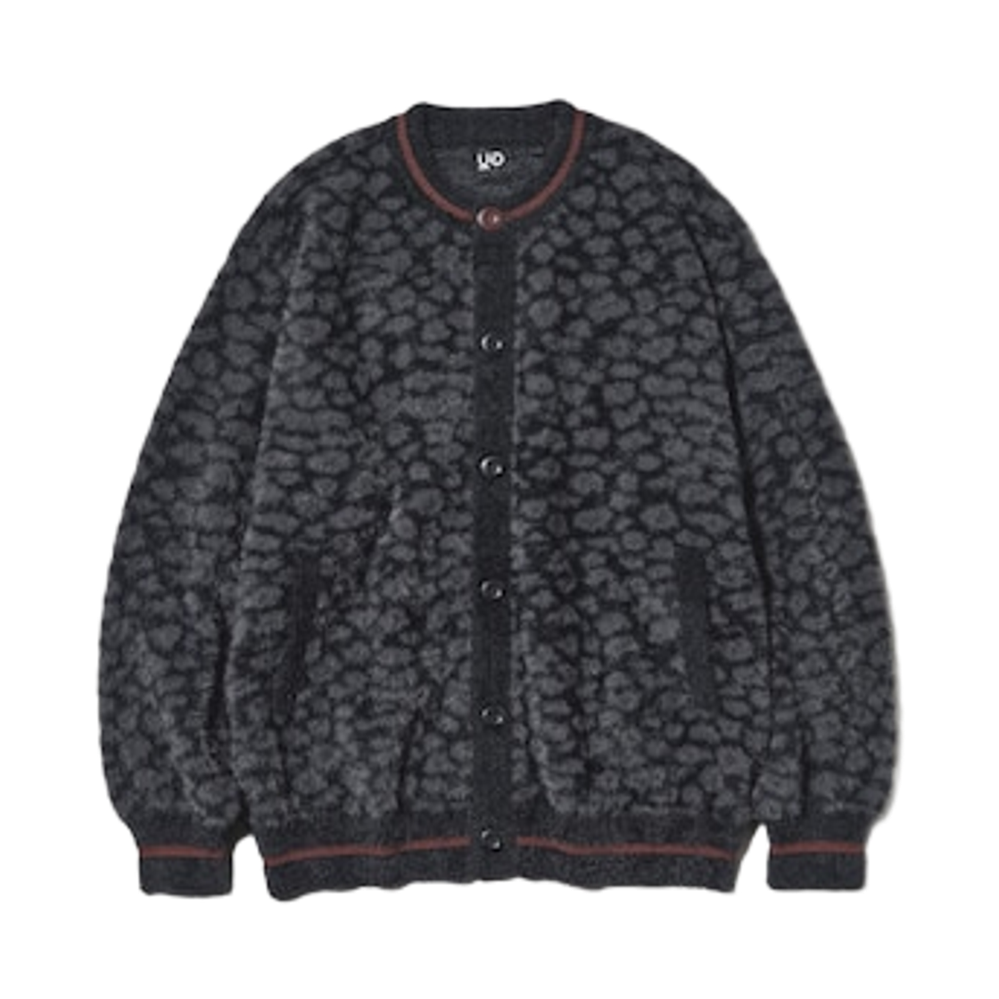 358522-09 GU x Undercover Shaggy Crewneck Cardigan Black