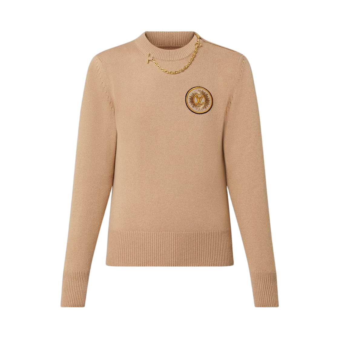 (W) 루이비통 체인 디테일 패치 스웨터 베쥬 사블((W) Louis Vuitton Chain Detail Patch Sweater Beige Sable)