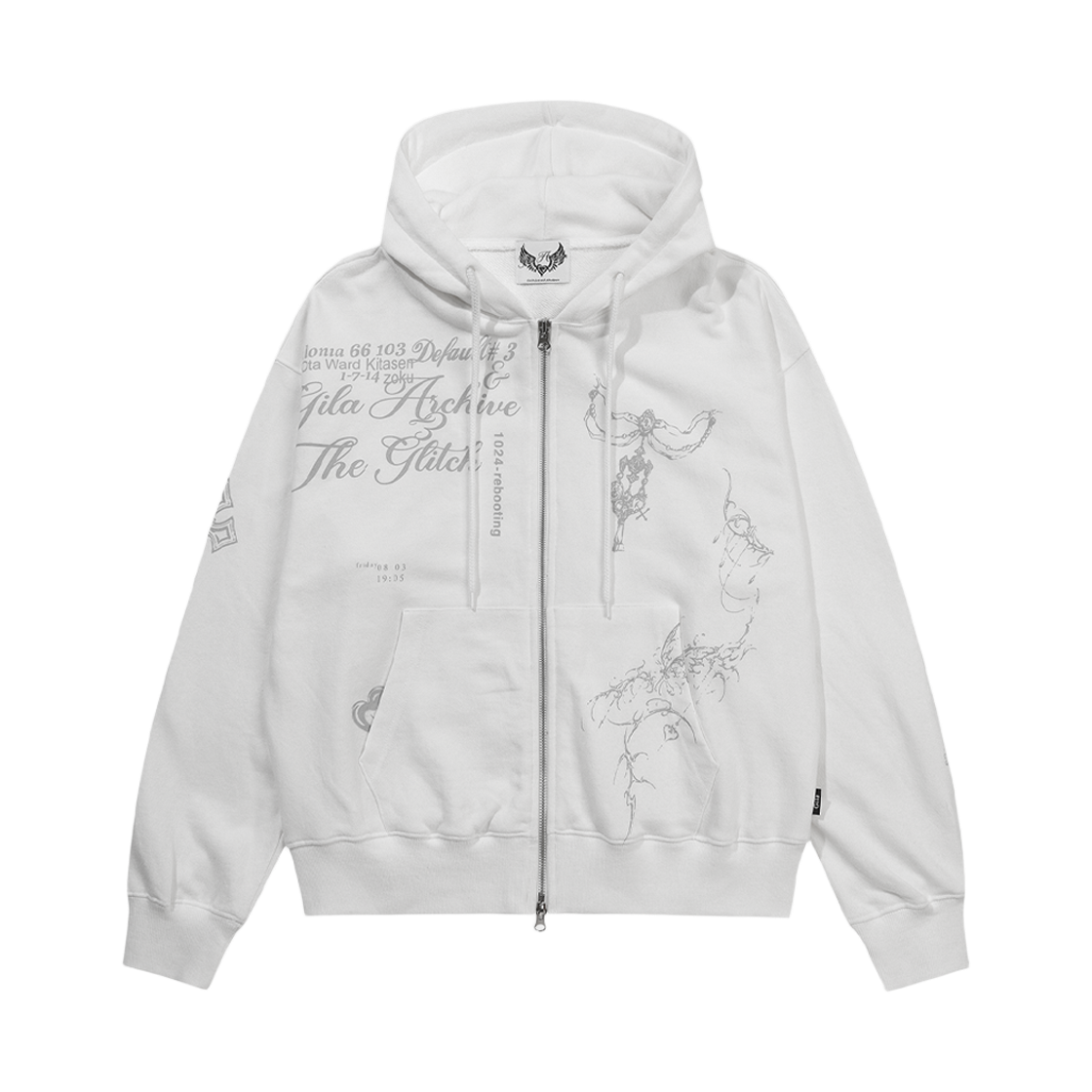 GL25WIJK04WH Gila Archive Tattooed Graphic Hood Zip-Up White