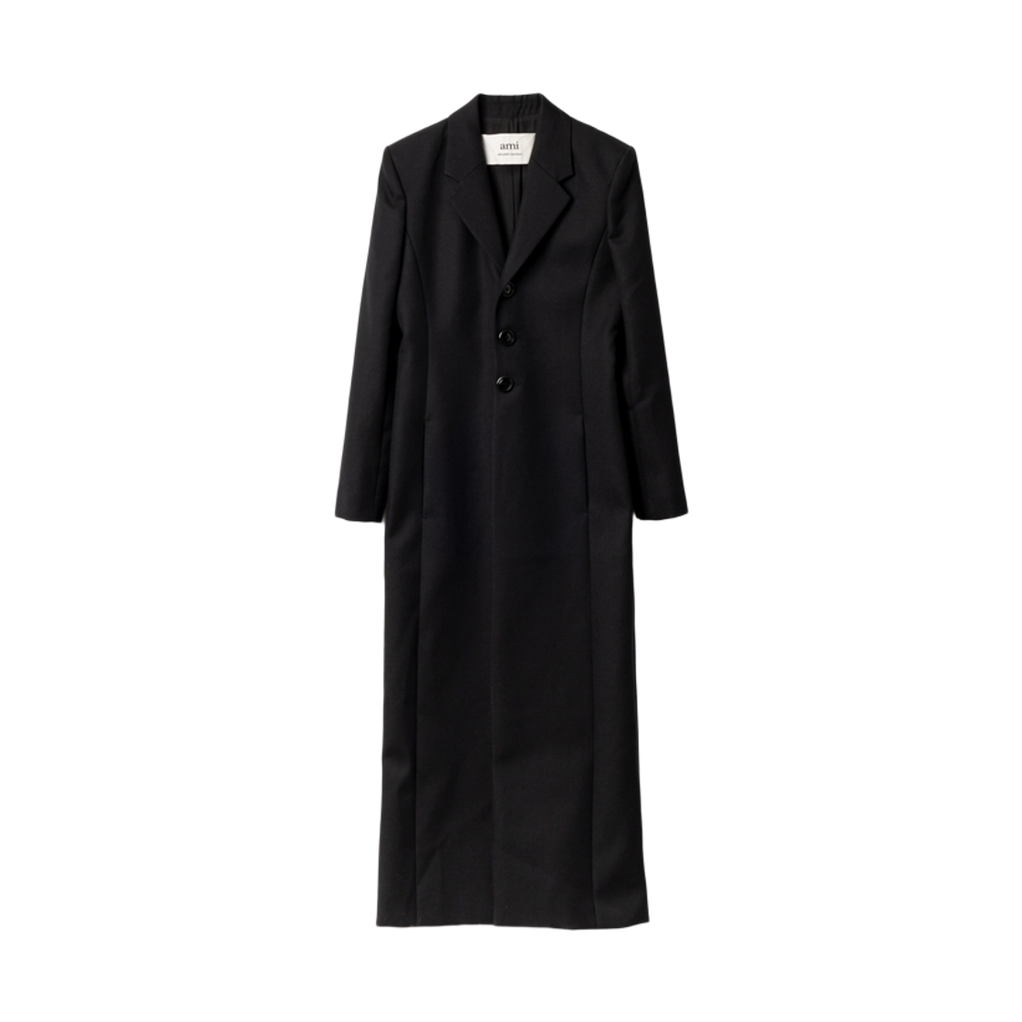 (W) 아미 코튼 블렌드 롱 코트 블랙((W) AMI Cotton Blend Long Coat Black)