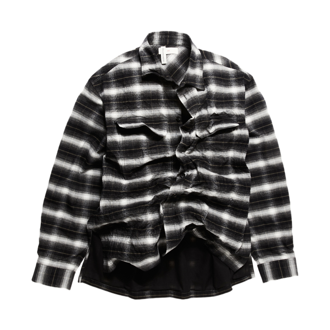 에이치앤엠 x 글렌 마틴스 포일드 플란넬 오버셔츠 블랙 체크(H&M x Glenn Martens Foiled Flannel Overshirt Black Check)